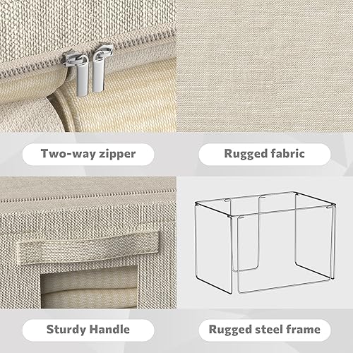 Miniatura 6 de FHSQX Paquete de 6 contenedores de almacenamiento de ropa con marco de metal, plegables para ropa, caja de almacenamiento de tela de lino con