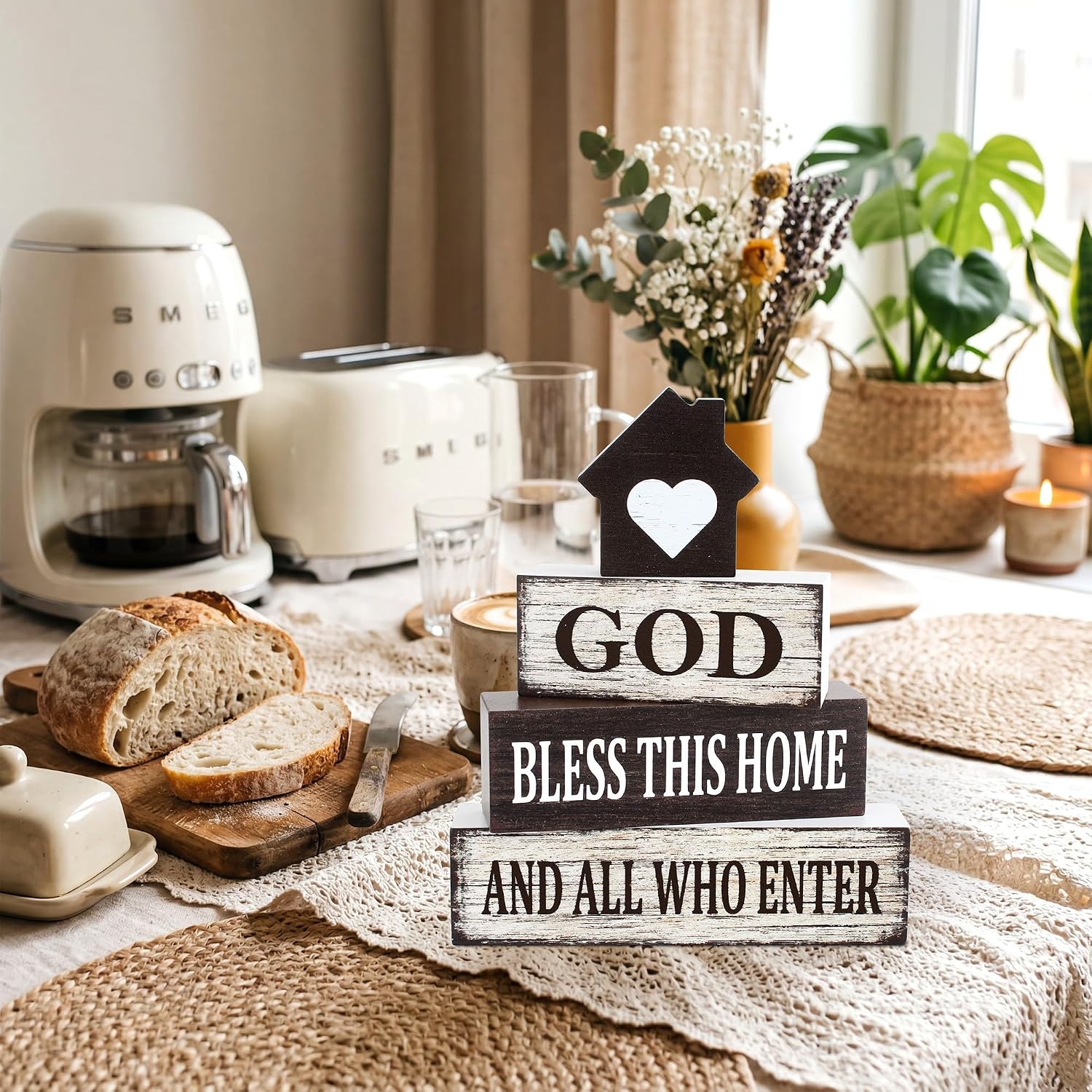 4 Pcs Christian Farmhouse Wooden Tiered Tray Decor, Bible Retro Rustic Table Centerpiece Decorations Gifts for Home Kitchen Mantel Shelf Office