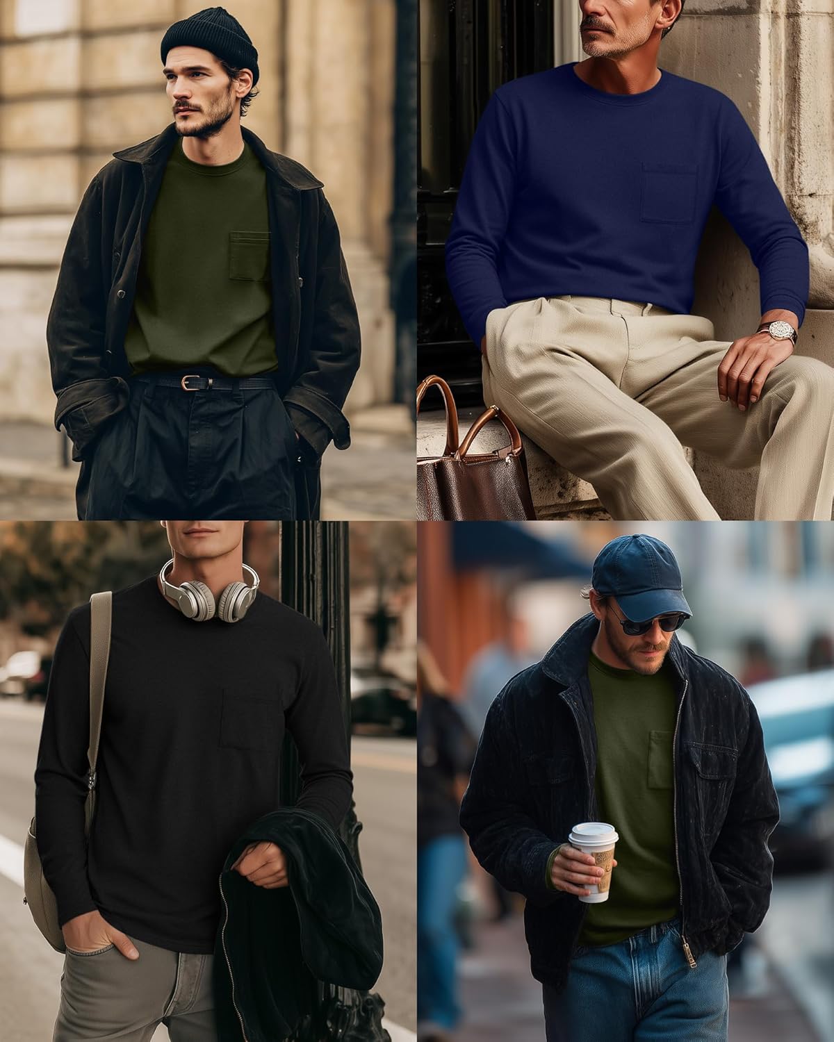 3 Pack Men's Big and Tall Long Sleeve Shirts Thermal Pocket T-Shirt Crew Neck Fleece Top Slim Fit Casual Tee - Image 2