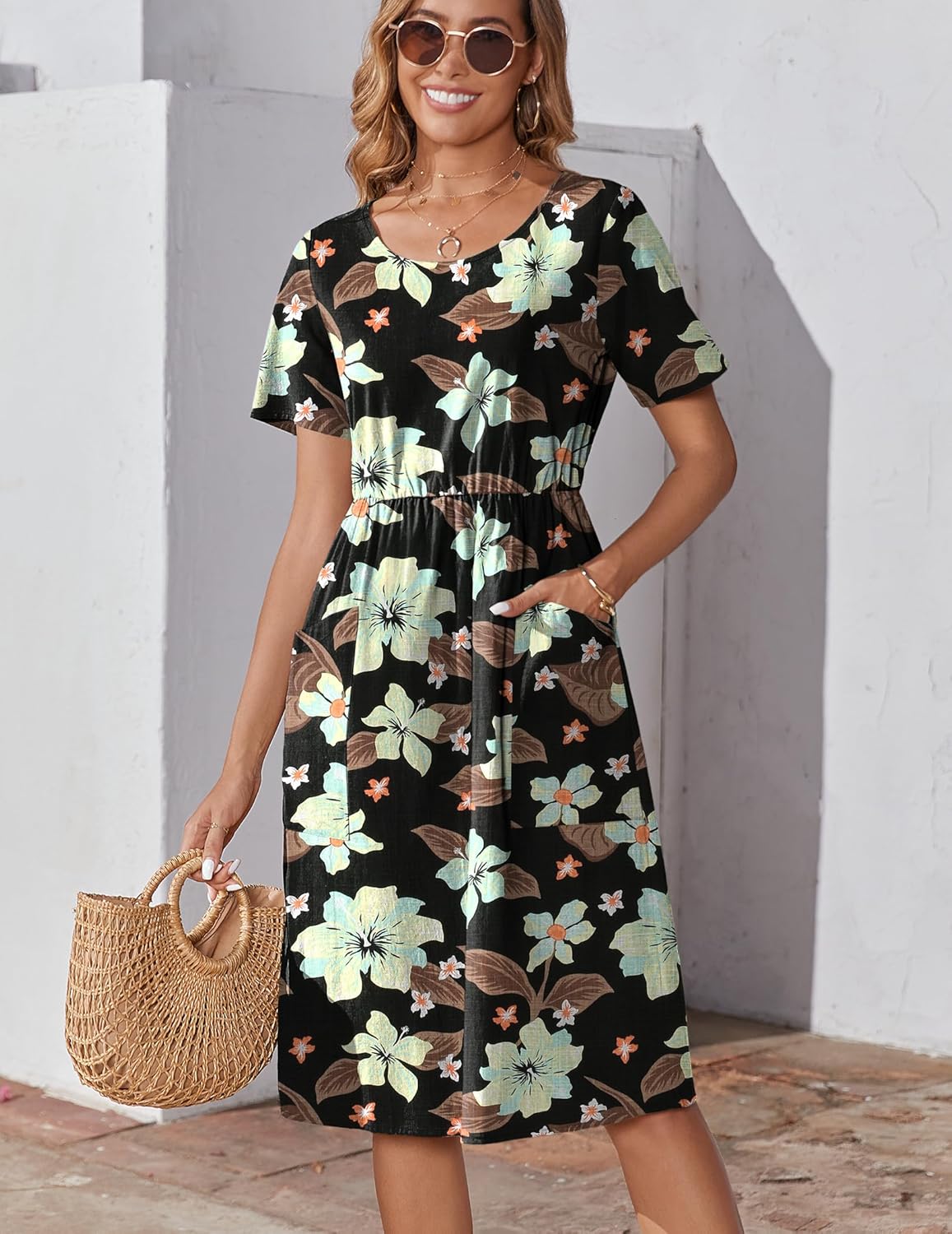 Zeagoo Womens Summer Midi Dress Casual Short Sleeve A-Line Cotton Linen Dress Flowly Beach Tunic Sundresses with Pockets 2026 - Image 2