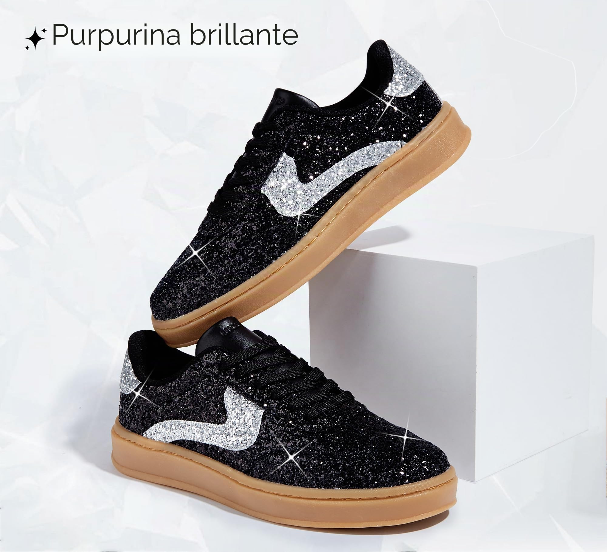 LUCKY STEP Zapatillas Mujer Glitter - Moda Retro, Chispantes & Brillantes, Zapatos de Boda Elegantes, Antideslizantes para Caminar