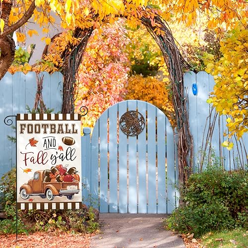 Miniatura 4 de Banderas de jardín de otoño de Acción de Gracias de bienvenida para decoraciones exteriores, camión de fútbol y otoño con hojas de arce, bandera de