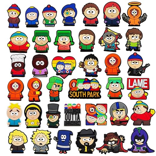 Msbetod 38pcs Anime for South Park Charms for Boys Girls, for South Park Merch Shoe Pins Charms for Kids Sandals Bracelets Gift.