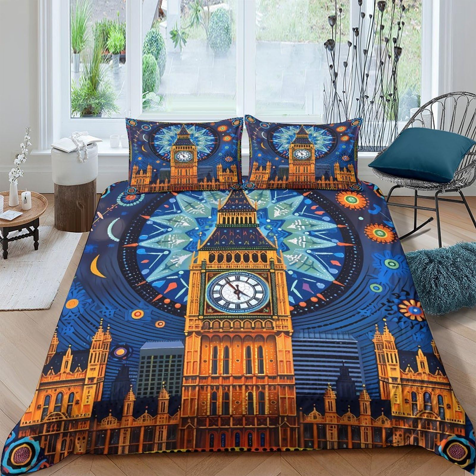 Ctjqhvkz Style-3 3D Printed London Nightscape Fitted Sheet Microfiber Soft Breathable Big Ben Mattress Cover For Bedroom Guest Room Decor Single（135X200cm）