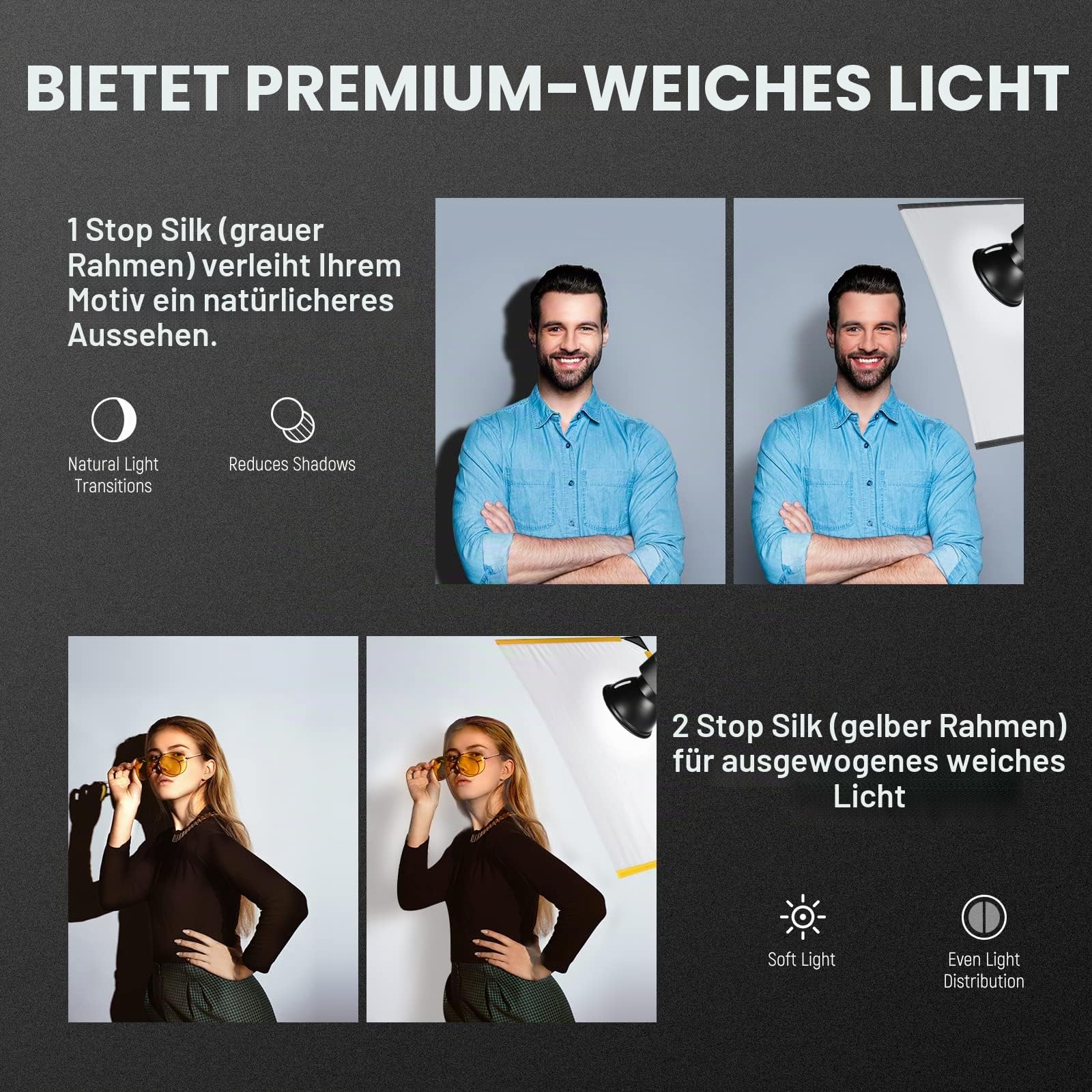 NEEWER SF6090F 5 in 1 Faltbare Fotografie Flaggen-Kit Reflektor Lichtmodifikator für weiche und Diffuse und helle Effekte inklusive Tragetasche