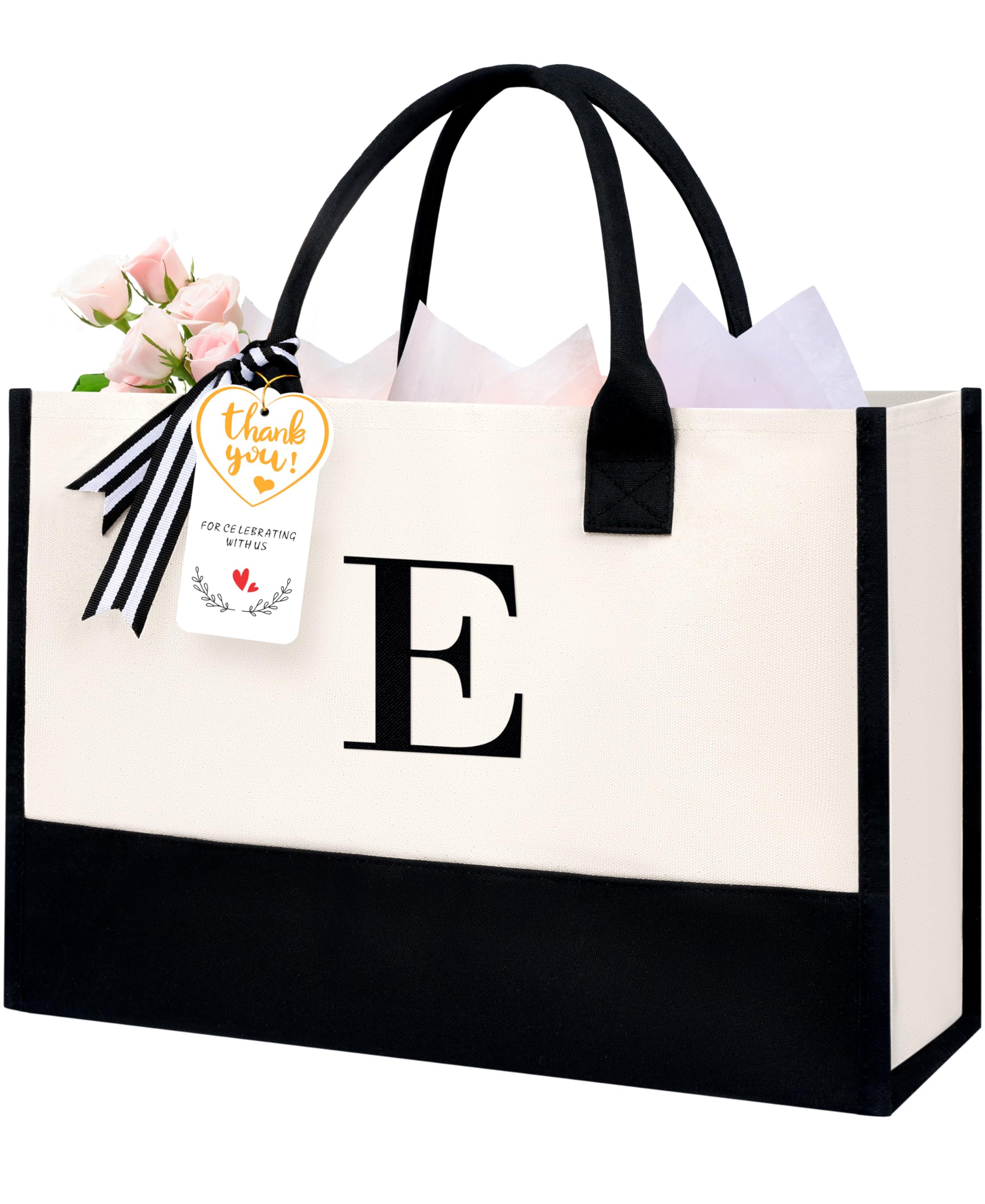 BAGAIL Initial Tote Bag, Personalized Birthday Gifts for Women, Teacher, Friends, Mom, Wedding, Monogrammed Beach Bag