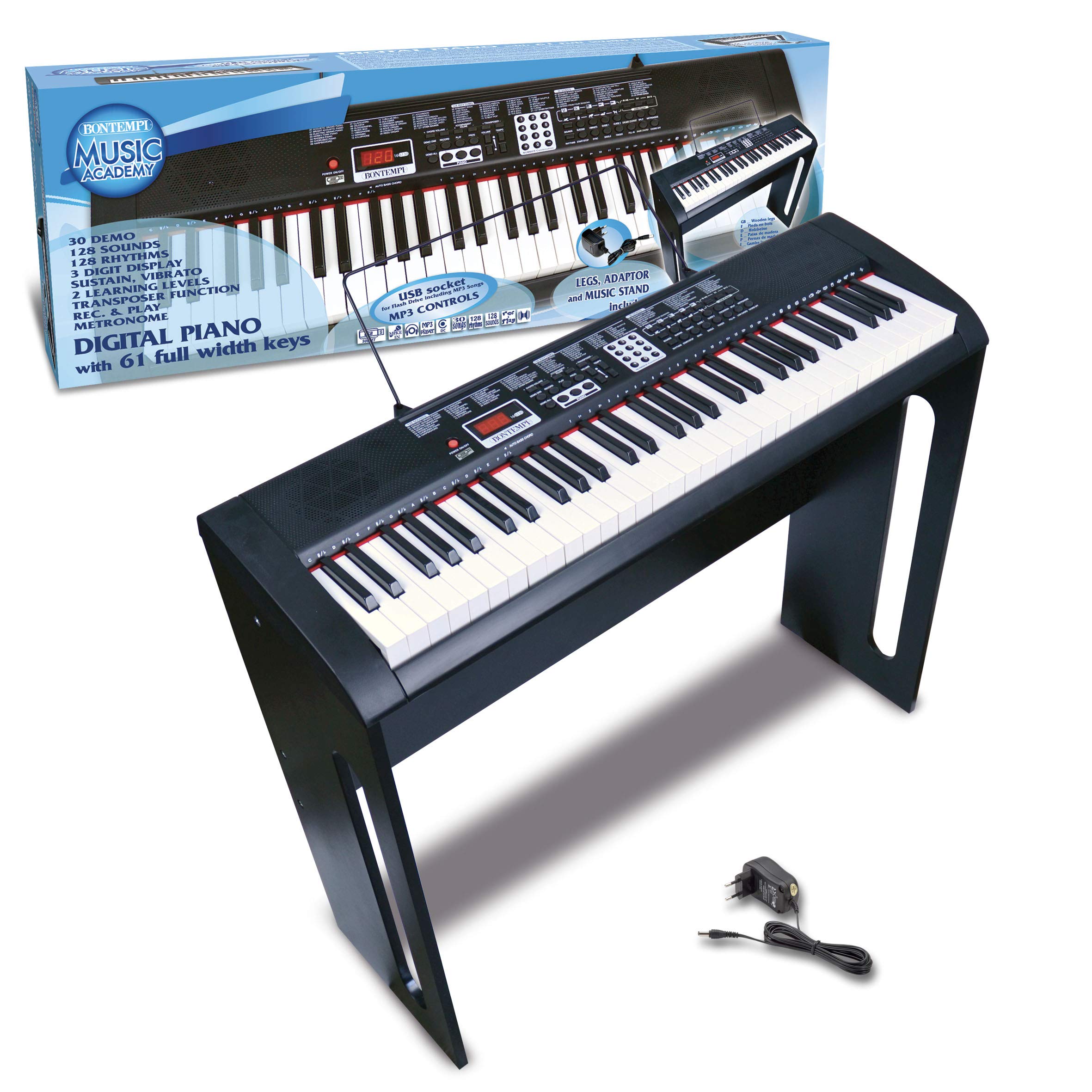 Bontempi 16 6130 - Tastiera 61 Tasti con Gambe in Legno
