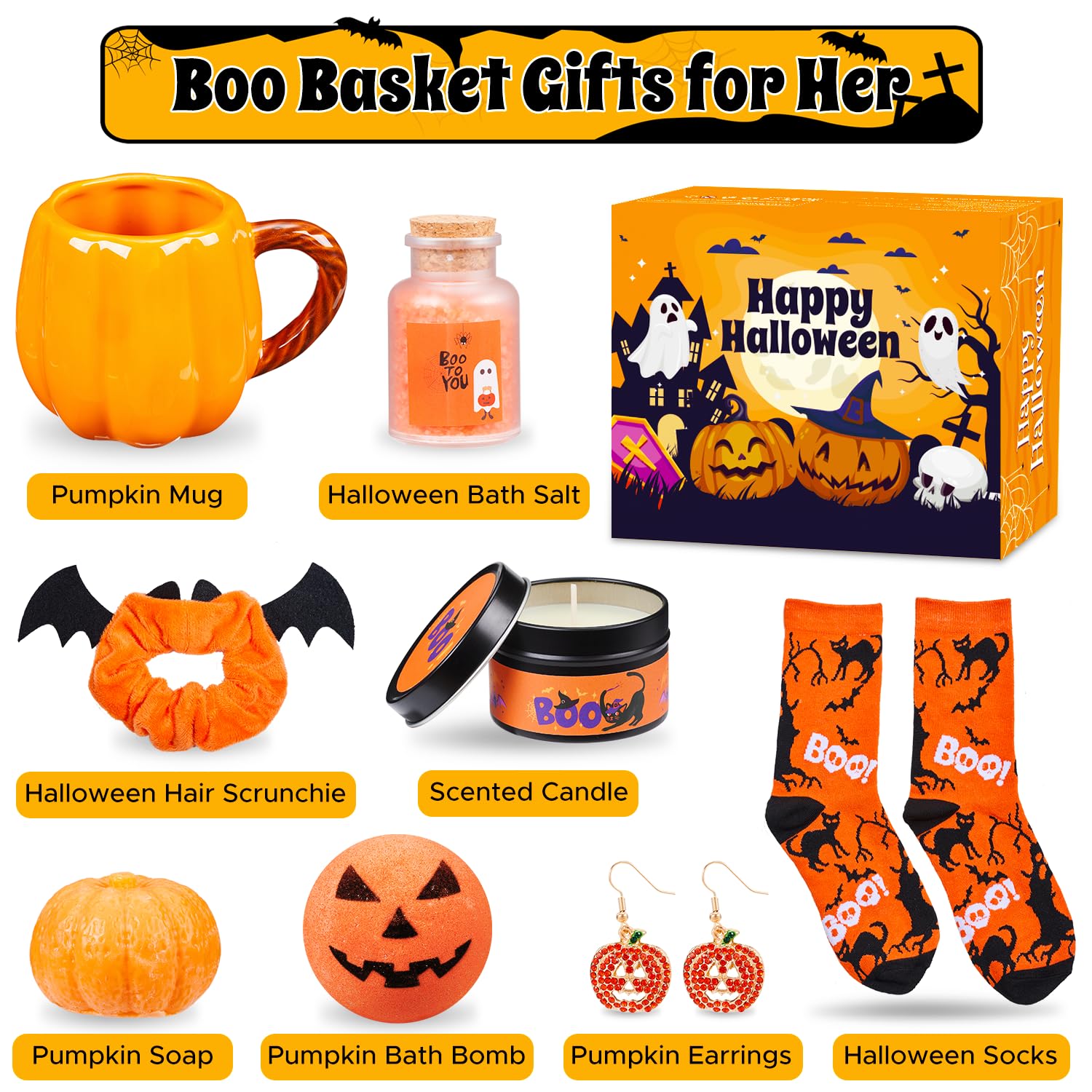 Moyel Halloween Socken Kinder 8-12 Jahre - 5 Paar Mit Kürbis & Geister-Motiven