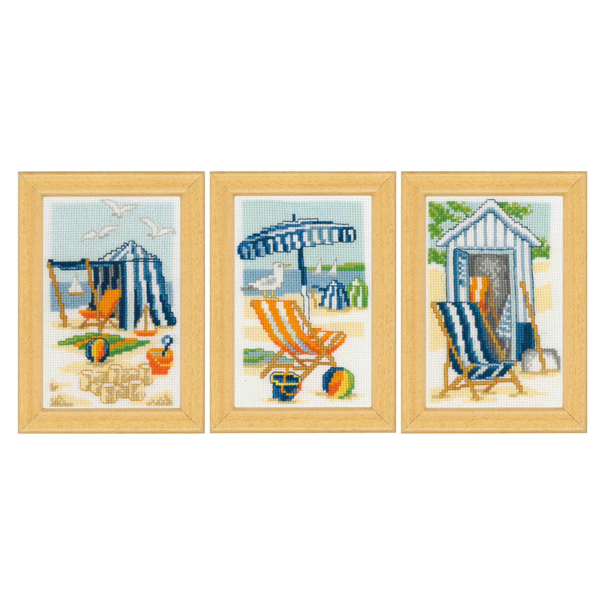 VERVACO Counted Cross Stitch Embroidery Kits DIY Embroidery Pictures Sun and Sea 3 Wall Decoration Handmade Set for Adults Counted Pattern Pack 8 x 12 cm Cross Stitch Pictures Set Home Decoration