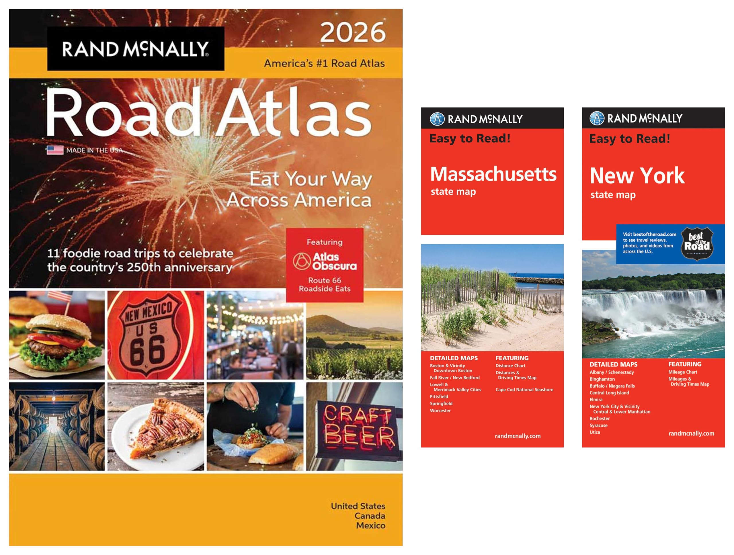 2026 Road Atlas with Easy to Read Massachusetts & New York State Maps