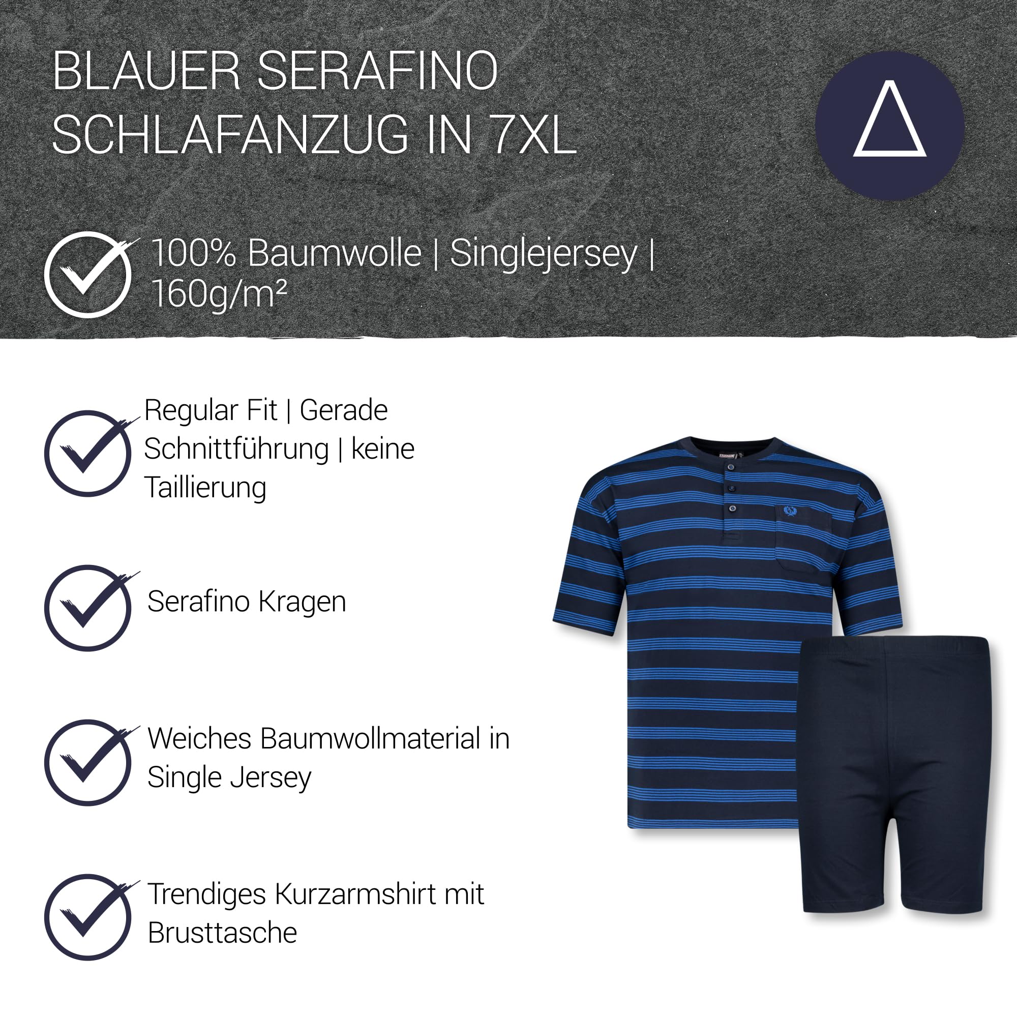 ADAMO Serafino Pyjama kurz gestreift in Navy für Herren in Übergrößen 2XL bis 10XL