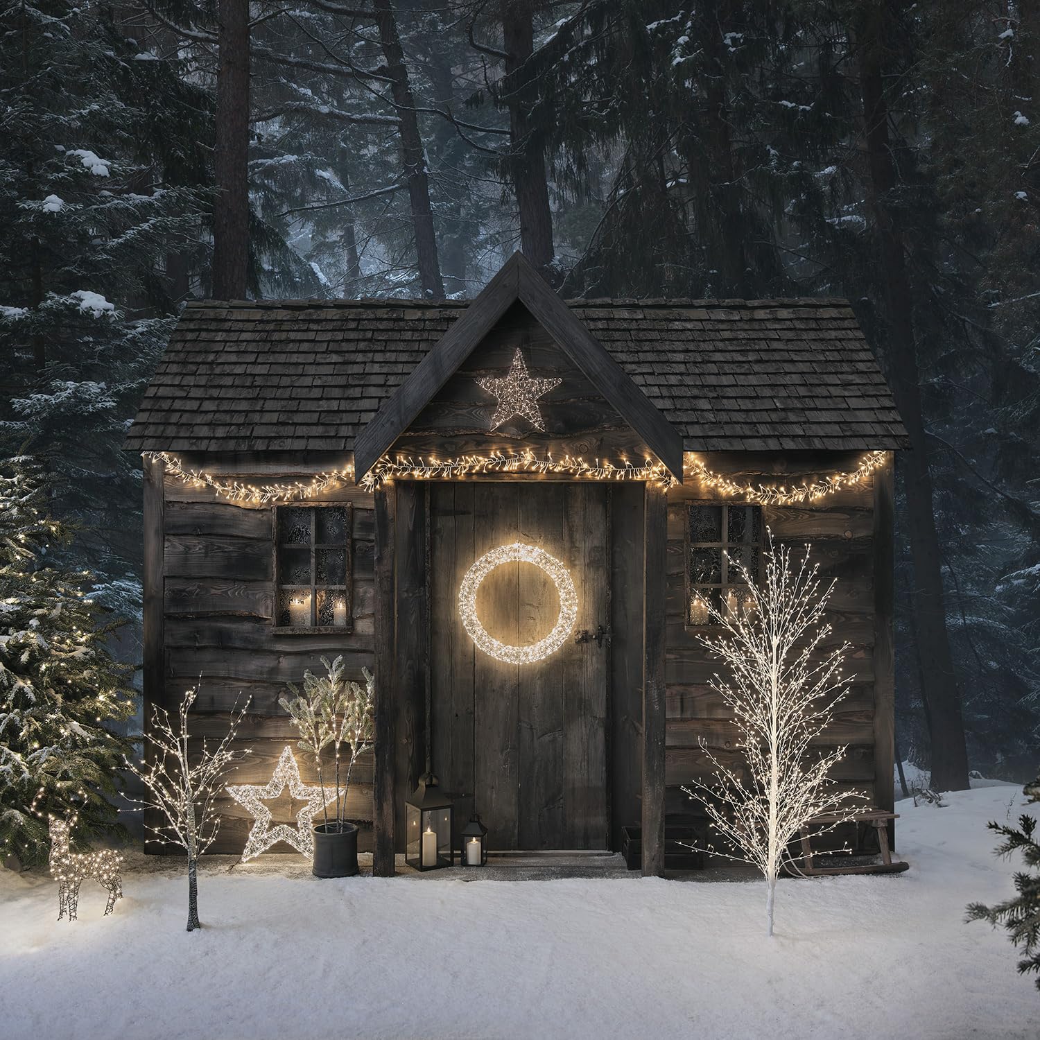 Lights4fun LED Silhouette 38cm Timer warmweiß Stern Beleuchtet Außen Stern Weihnachtsdeko Fenster stehend