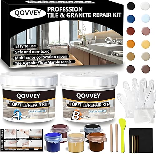 Kit de reparación de encimera de cuarzo para azulejos y fibra de vidrio (color a juego), kit de reparación de granito y bañera, 4 onzas de porcelana