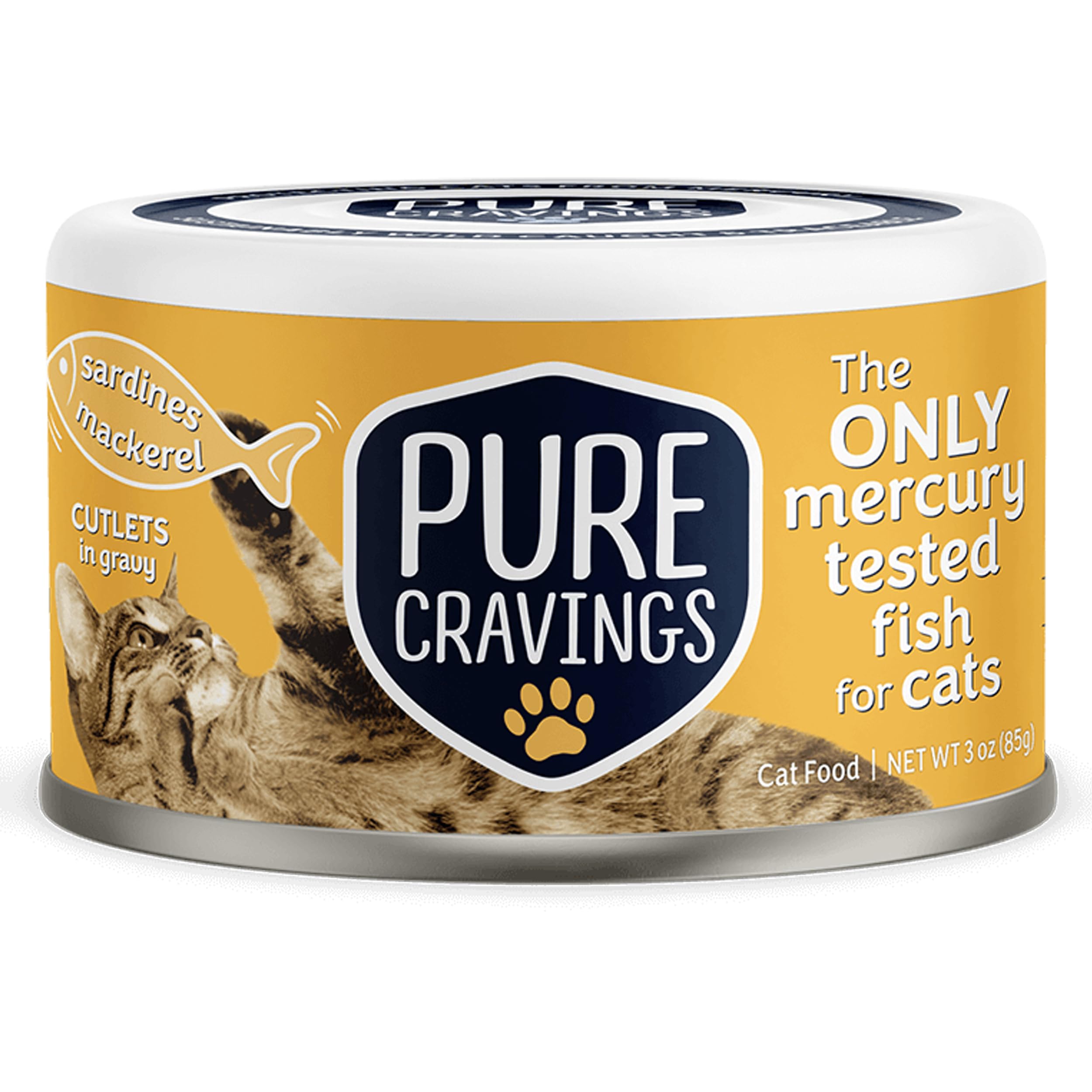 Pure Cravings Wet Cat Food Canned Mackerel and Sardine Cutlets in Gravy, Every Catch is Mercury Tested, Moist Can Fish for Cats, Grain-Free, Protein,