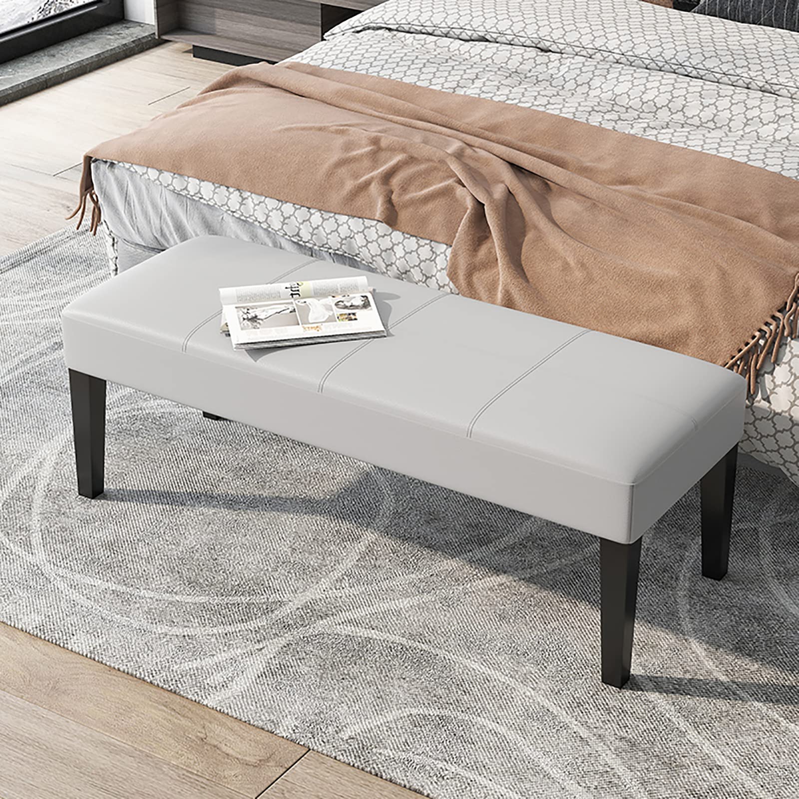 GHFXSCV Modern PU Leather Storage Foot Rest - Upholstered Entryway Shoe Bench, Rectangular Footrest Stool with Wood Legs, Stylish Leather Accent for Living Room & Hallway.