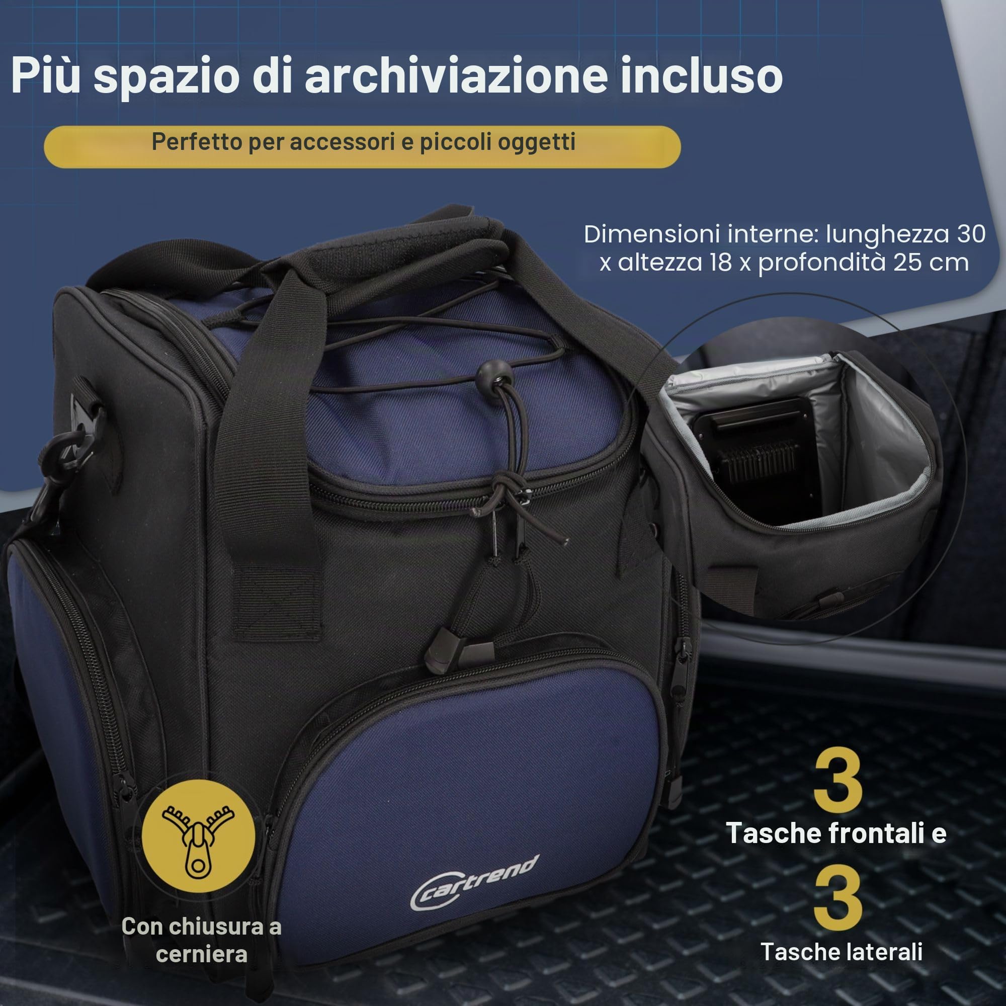 cartrend Borsa termica con cavo di collegamento auto 12 V, lunghezza 1,50 m, tracolla regolabile, rivestimento interno facile da pulire, diverse misure