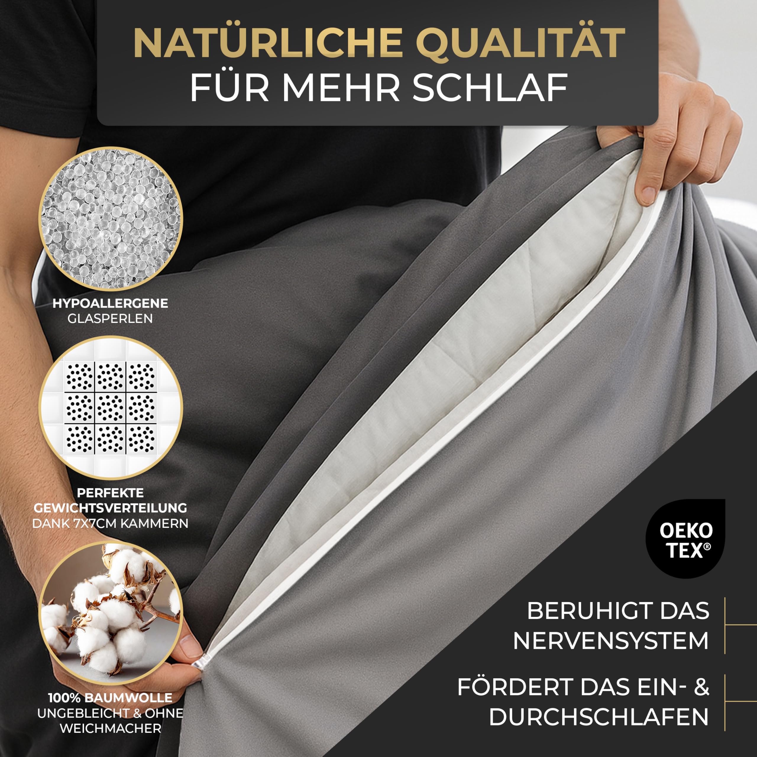 Gewichtsdecke 8kg 135x200 Oeko-Tex Zertifiziert Therapiedecke Erwachsene mit Bezug