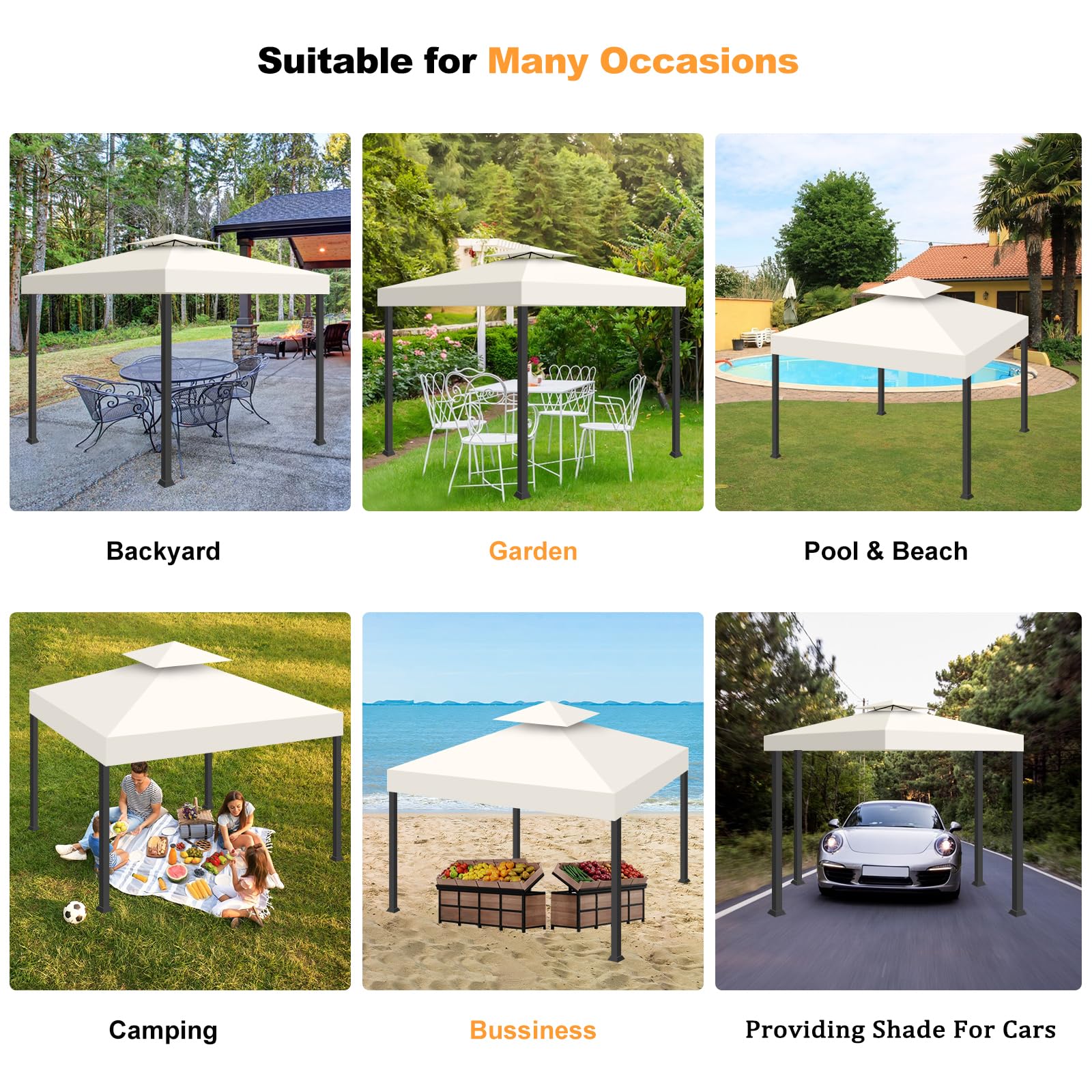 Telo Gazebo 3x3 m Impermeabile Anti-UV, 2 Livelli Tetto di Ricambio per Gazebo, Tenda da Sole Gazebo Rimovibile, 300D Poliestere Telo Ricambio Gazebo per Giardino, Patio, Esterni (Beige)