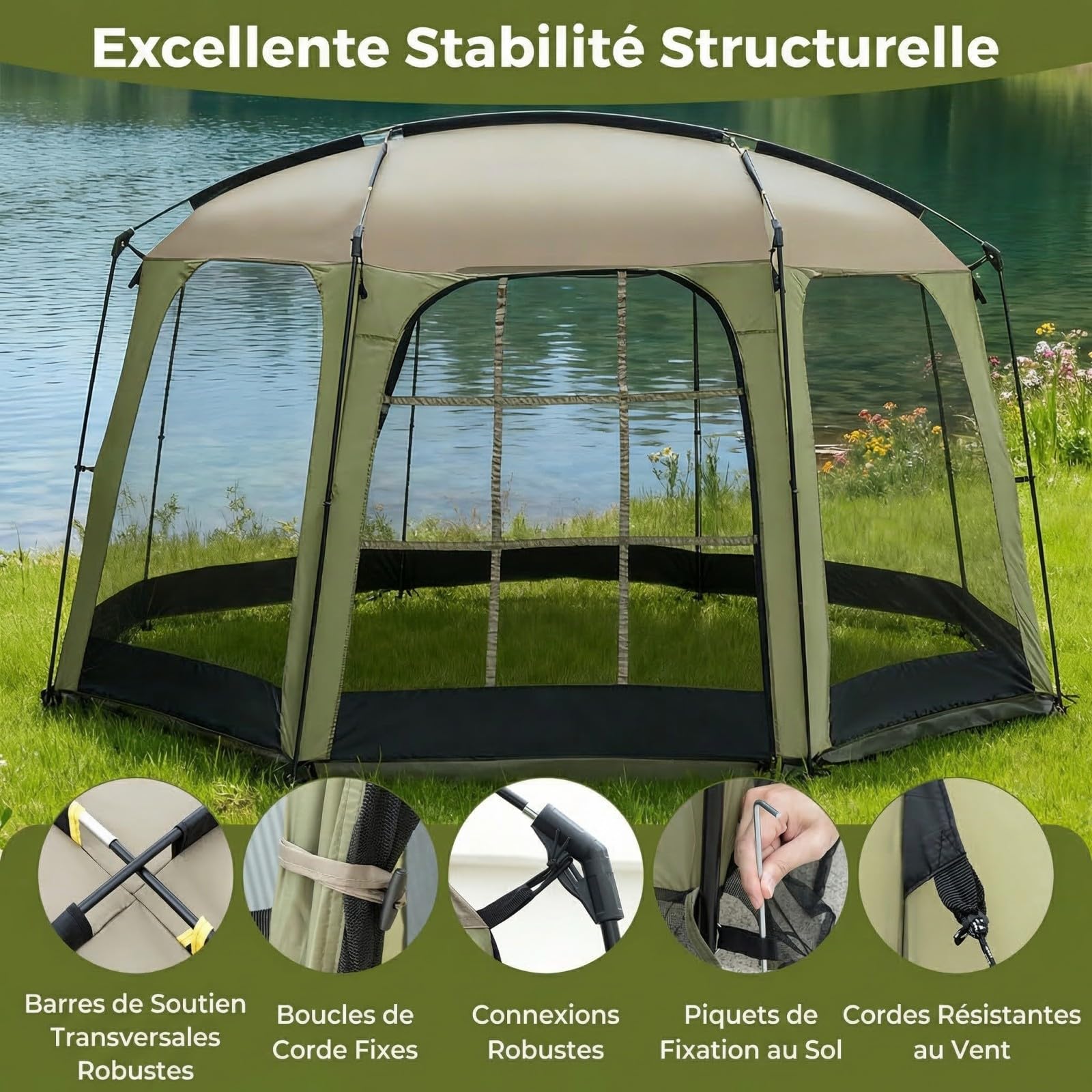 RELAX4LIFE Tente Moustiquaire pour 8 à 10 Personnes, Maille Anti-Insect | 3,8x3,5M Tonnelle de Jardin Extérieur, Porte Zippée, Sac de Transport, Abri Solaire Familial pour Activité Plein Air
