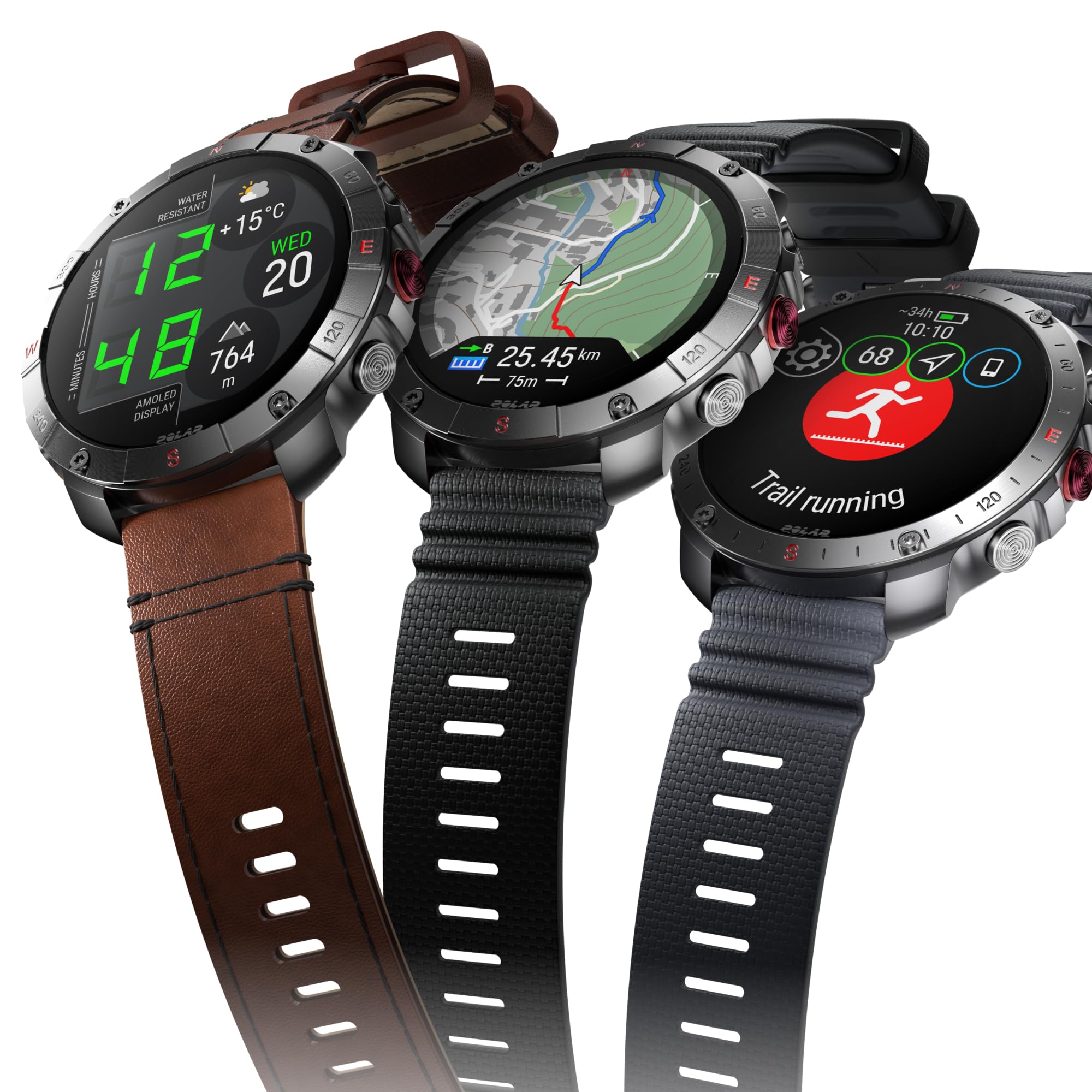 Polar Grit X2 Pro Montre GPS pour Randonnée Trail Bracelet Cuir Navigation avancée Suivi paramètres biologiques FC