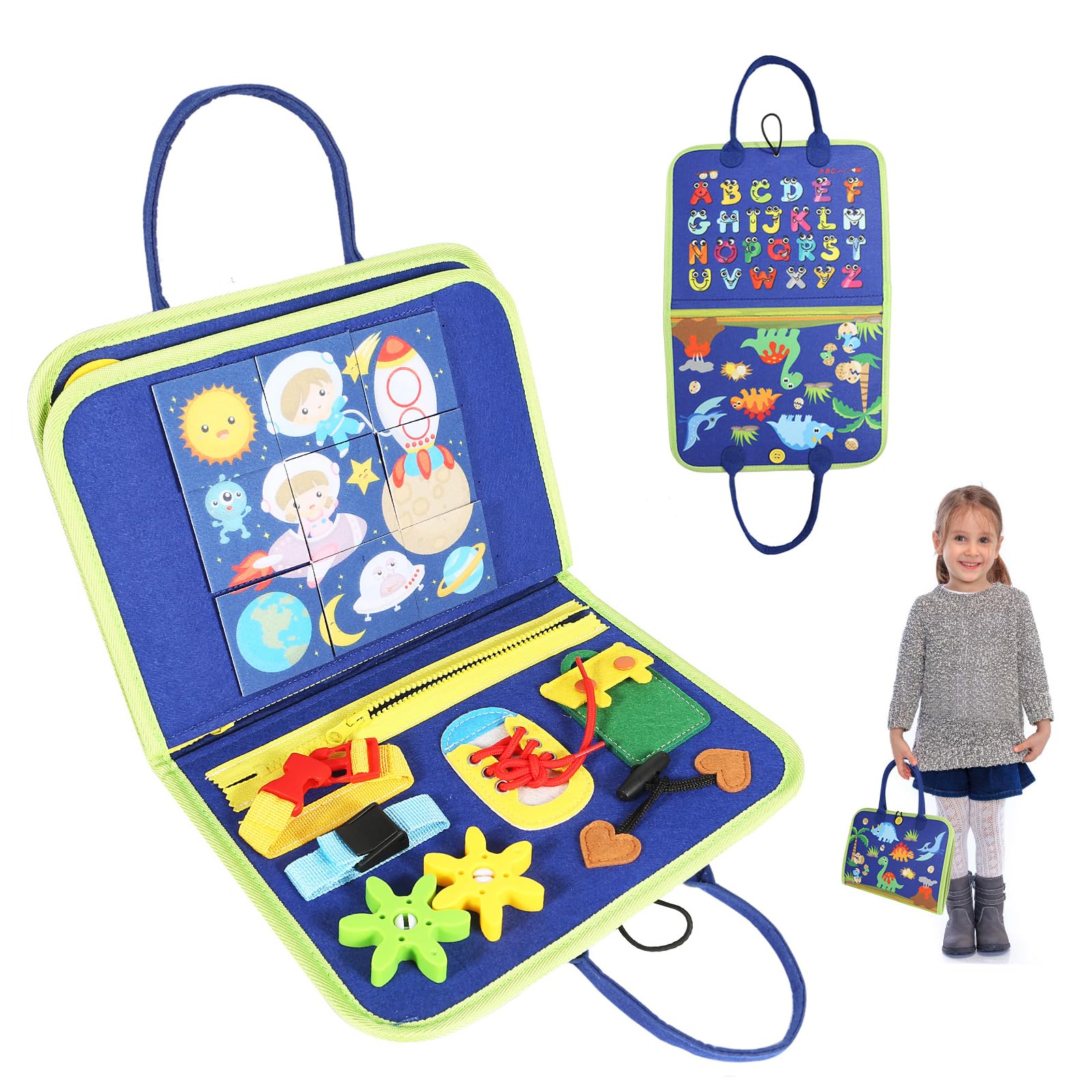 PCFOAN Busy Board Montessori Toys for 1 2 3 4 Year Old, Toddler Sensory Board Travel Toy for Learning Letter Counting Motor Skills, Gifts for Girls Boys