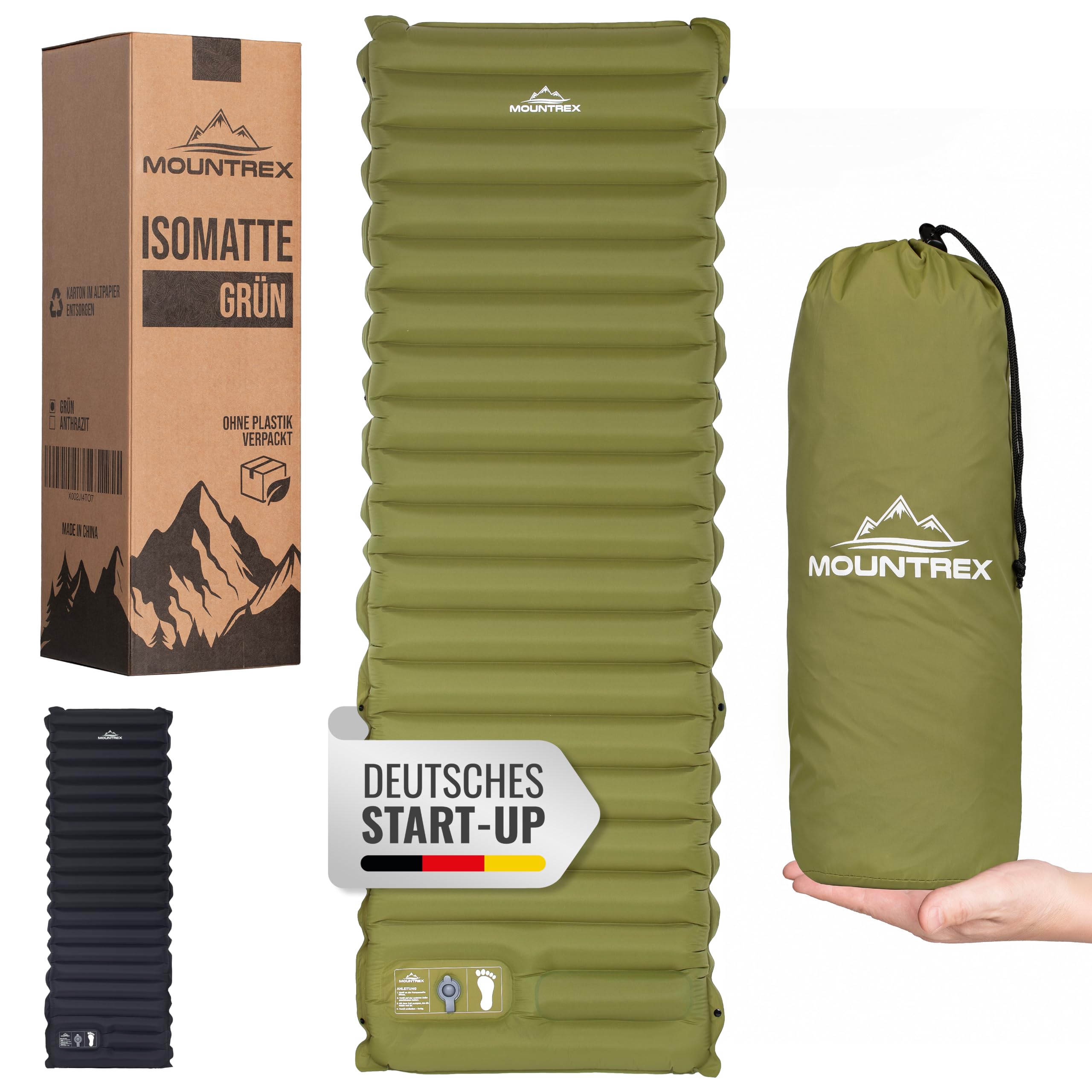 MOUNTREX Karimata – kempingowy materac dmuchany z pompką nożną, bardzo | Nadmuchiwany materac, mata do spania na świeżym powietrzu – 770 g, ultralekki, mały rozmiar po spakowaniu