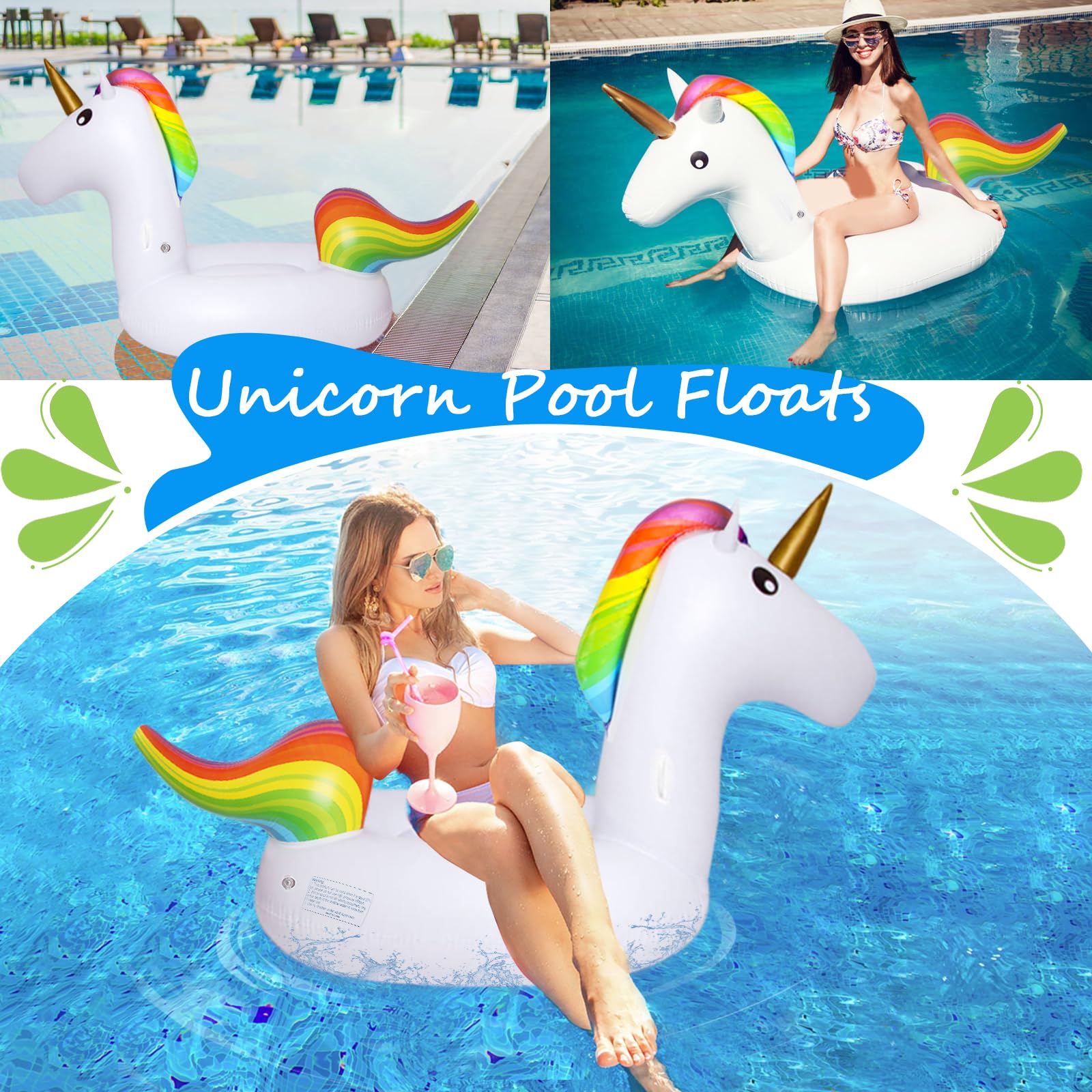 190x92cm Einhorn Schwimmring Erwachsene, Schwimmreifen Einhorn aufblasbare mit Glitzer, Schwimmtier Groß, aufblasbarer Pool Ring, Schwimmring Wasserspielzeug für Pool Party Sommer Strand