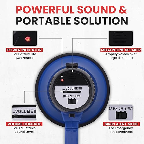 Miniatura 4 de Pyle PMP21BL - Altavoz de megáfono portátil de sirena, compacto y funciona con pilas con potencia de 20 W, micrófono, 2 modos, sonido PA y mango