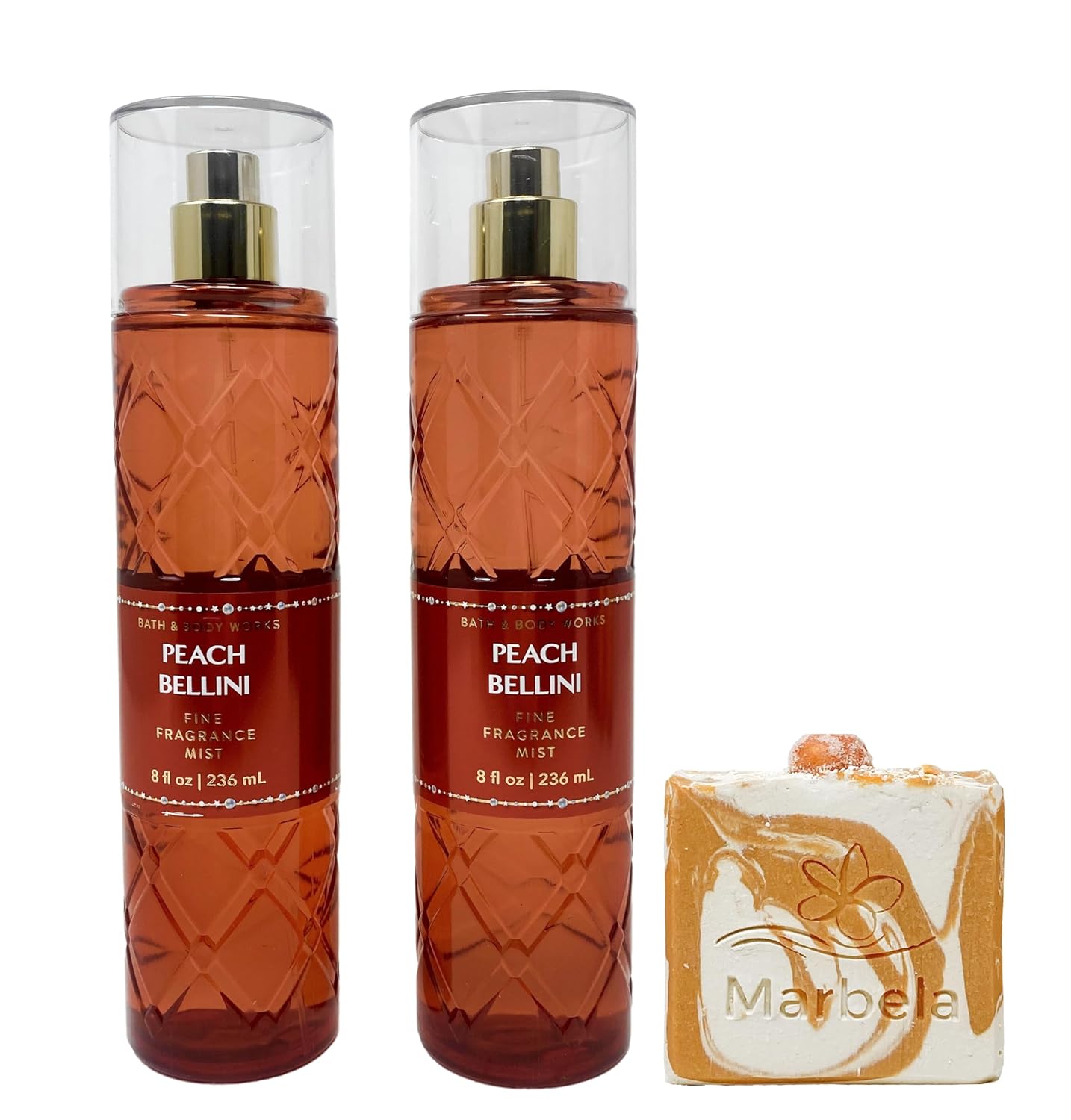 Bath & Body Works Peach Bellini - Pack of Two - Fragrance Mist With a Peach Gardenia Soap.