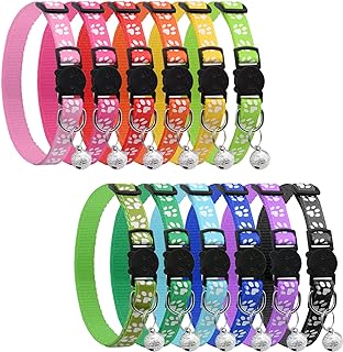 onebarleycorn Cat Collar, Cat Collars with Safety Clasp, Cat Collars with Bell, Reflective Cat Collar, Adjustable (Pack of 12) product image