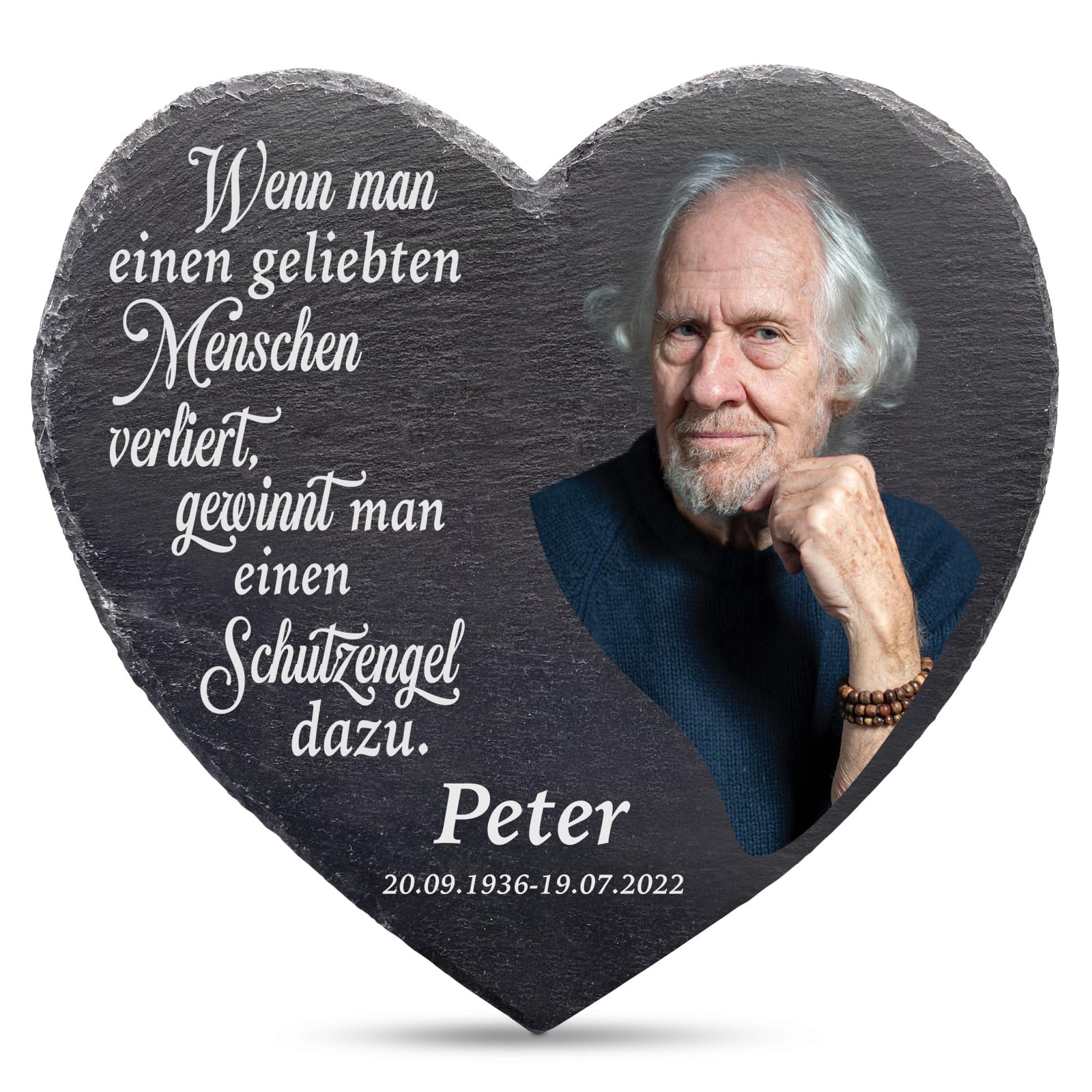 Love Faith personalisiertes Schieferherz - & Text - Trauergeschenk | Hochwertiges Schieferherz - Lade ein Foto hoch & gestalte mit Wunschtext - Liebevolles Trauergeschenk & Erinnerungsstück