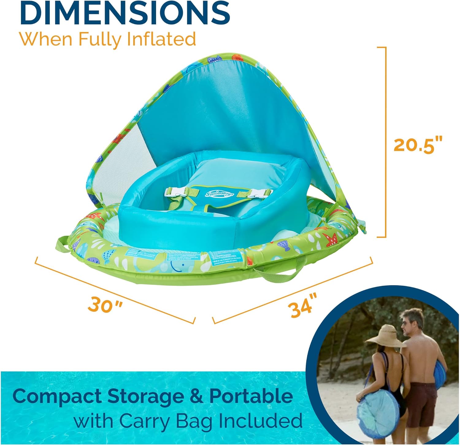 SwimWays Baby Spring Float with Adjustable Canopy and UPF Sun Protection, Green Octopus : Toys & Games