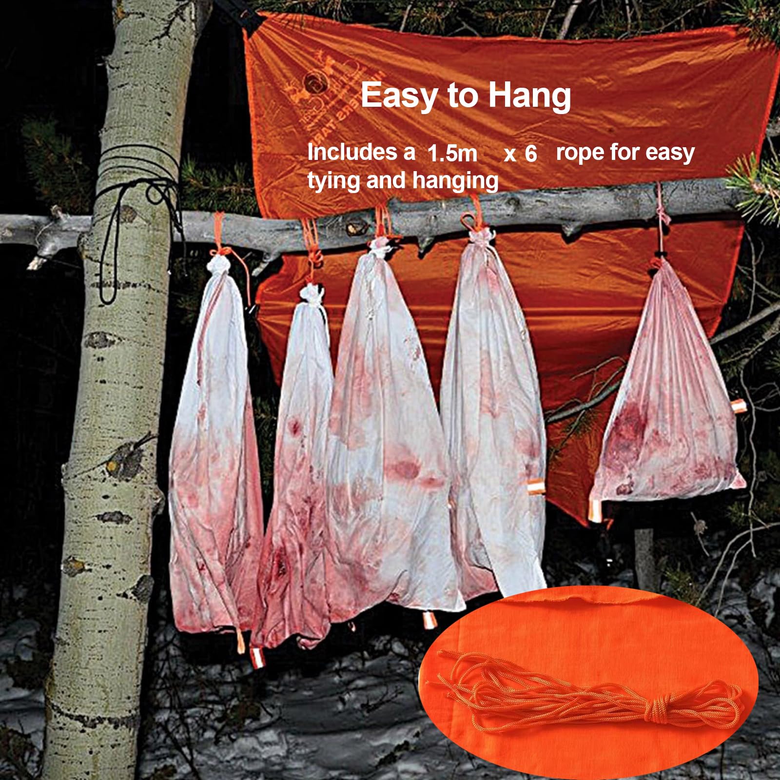 Generico Kit Lavorazione selvaggina Professionale,6 Sacchi traspiranti120×35cm e70×35cm,Sacchi per selvaggina,Riflettenti,Sacchi da Caccia,Strumento Pulizia della selvaggina,Kit Campo,Cinghiale