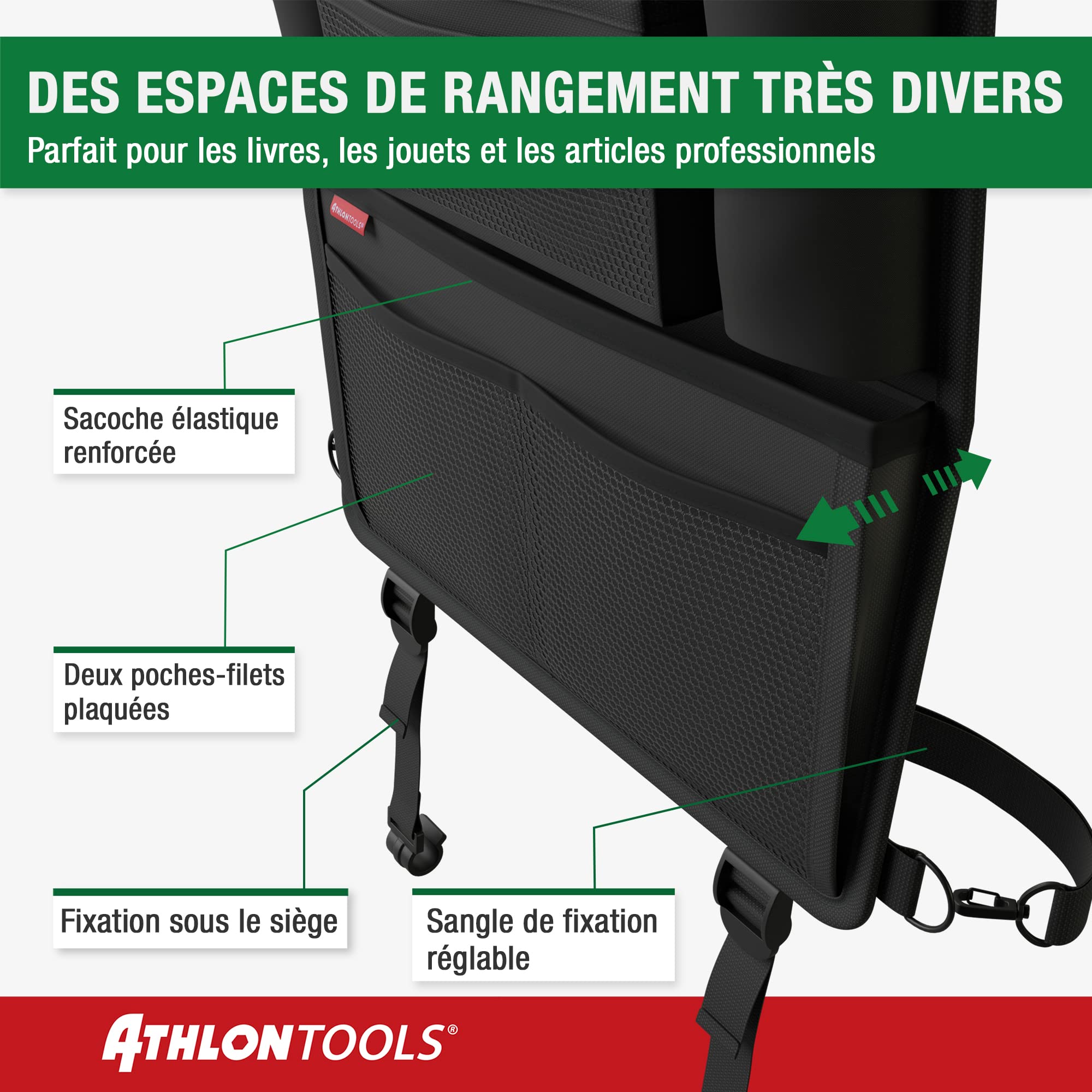 ATHLON TOOLS Organiseur de siège de voiture avec support de tablette intégré - Dos renforcé - Avec étui à crayons supplémentaire - Pour affaires et enfants - Conçu à Hambourg