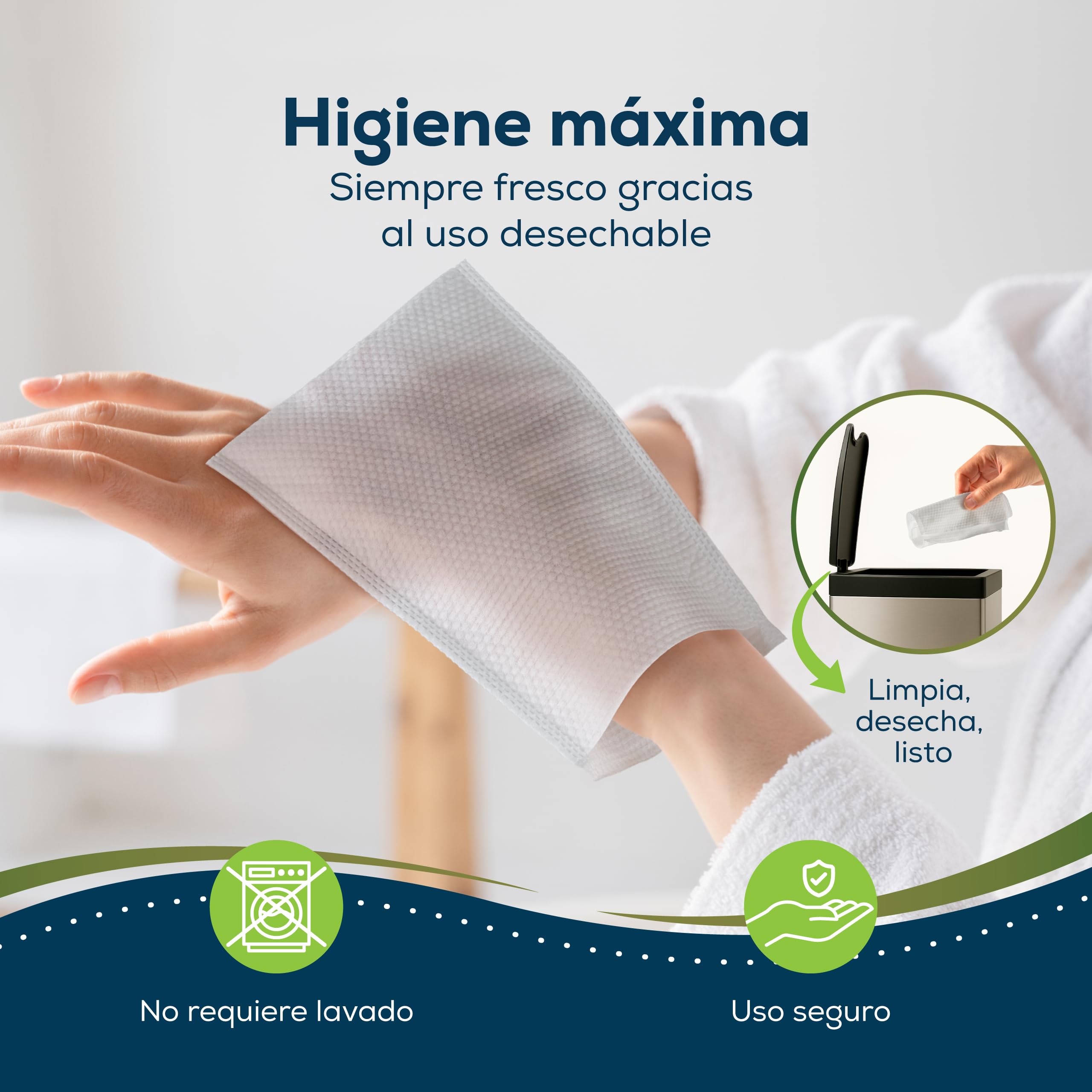 Sensalou Toallitas Lavables Húmedas Desechables para Adultos – 192 Unidades – Guantes De Higiene para Cuidado Profesional Y Domiciliario – Limpieza Corporal Sin Aclarado para Personas Dependientes