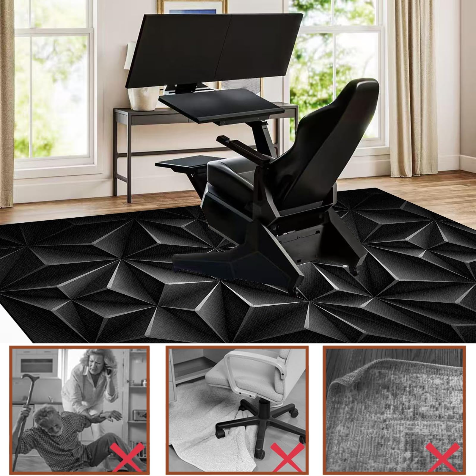 Tapis protège Sol Gaming, Tapis antidérapant sous Chaise de Bureau, Tapis de Chaise pour Les Chaises de Jeu ou de Bureau, Protège Les Sols, Planchers, Parquets, pour Gaming et Le Travail 160 x 200 cm