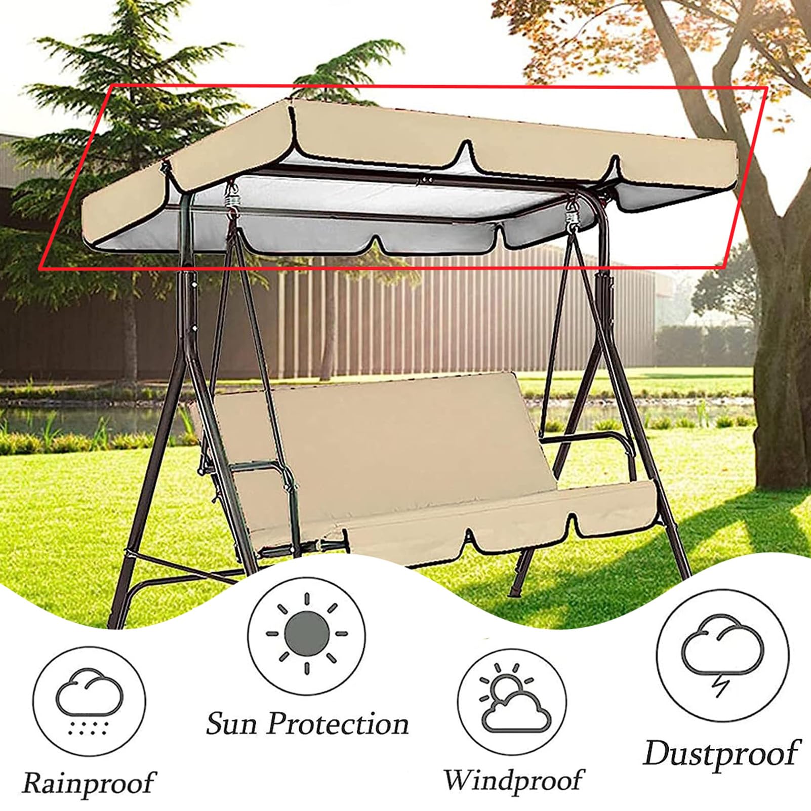 Toit De Rechange pour Balancelle De Jardin avec SièGe De Rechange 2/3 Places 249x185x18cm, Kit De Protection Universel pour BalançOire De Jardin, éTanche 210d RevêTement PU