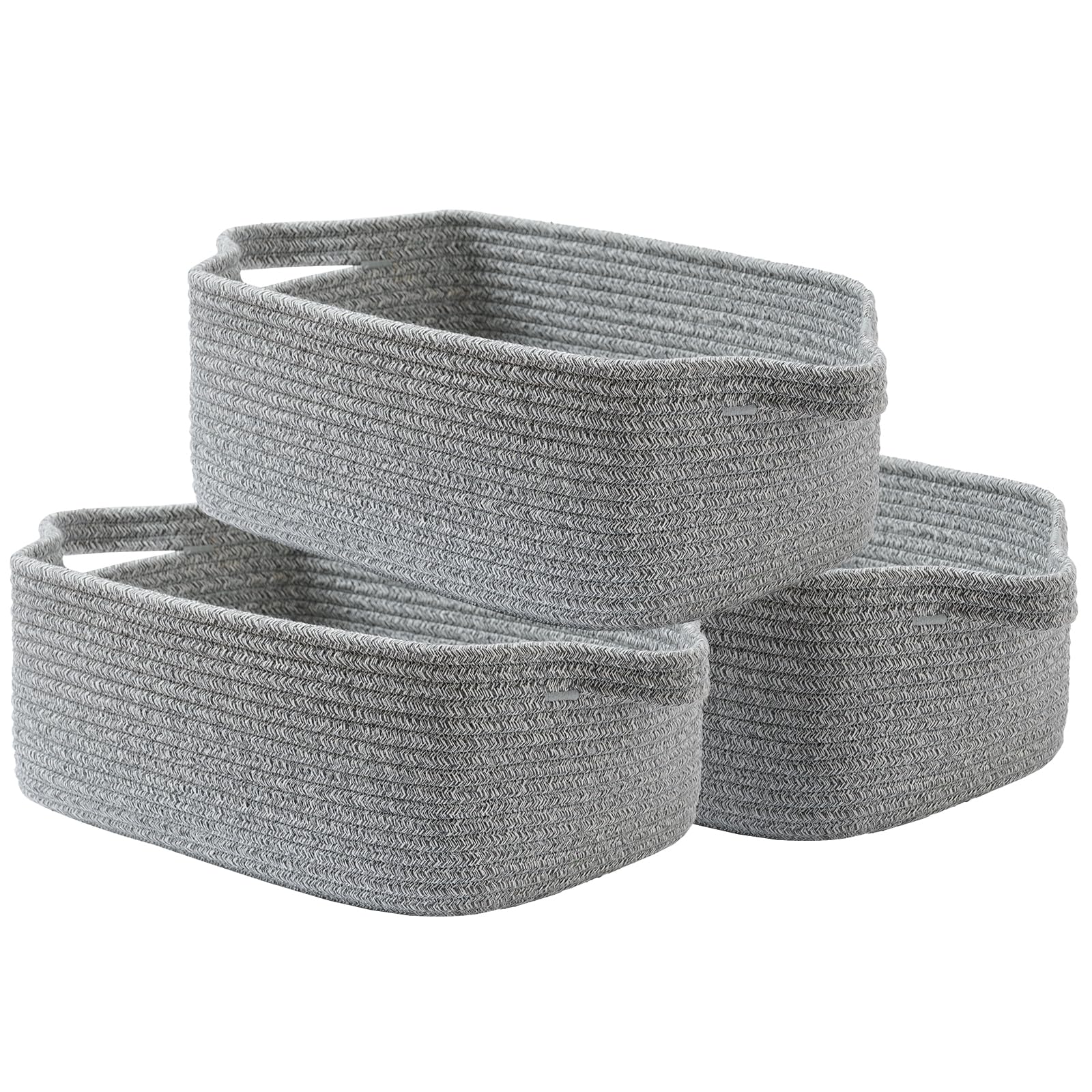KALLAX Small Woven Basket, 14 x 10 x 5.6 Inches, Small Storage Baskets for Organizing, Gift Baskets Empty, Cute Rope Shelf Closet Storage Bins for Shelves, Dog Toy Basket, Mixed Grey