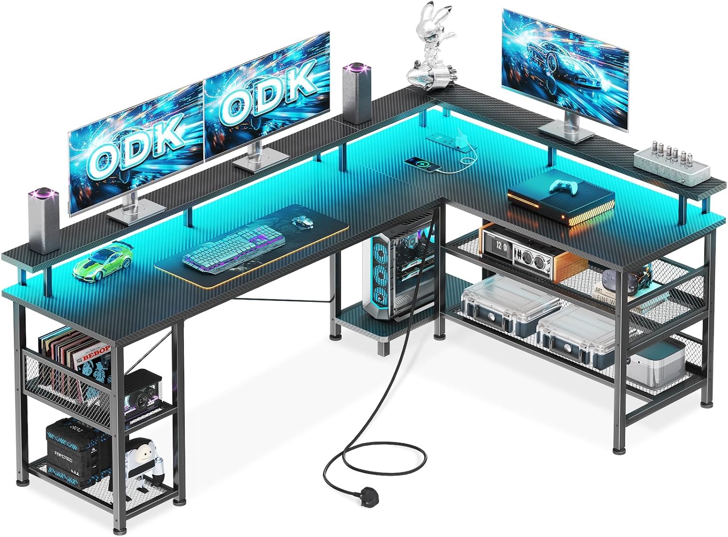 ODK L Shaped LED Gaming Desk, 105x102/168x120 cm