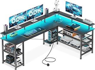 Transform Your Gaming Experience with the ODK L Shaped Gaming Desk with LED Lights