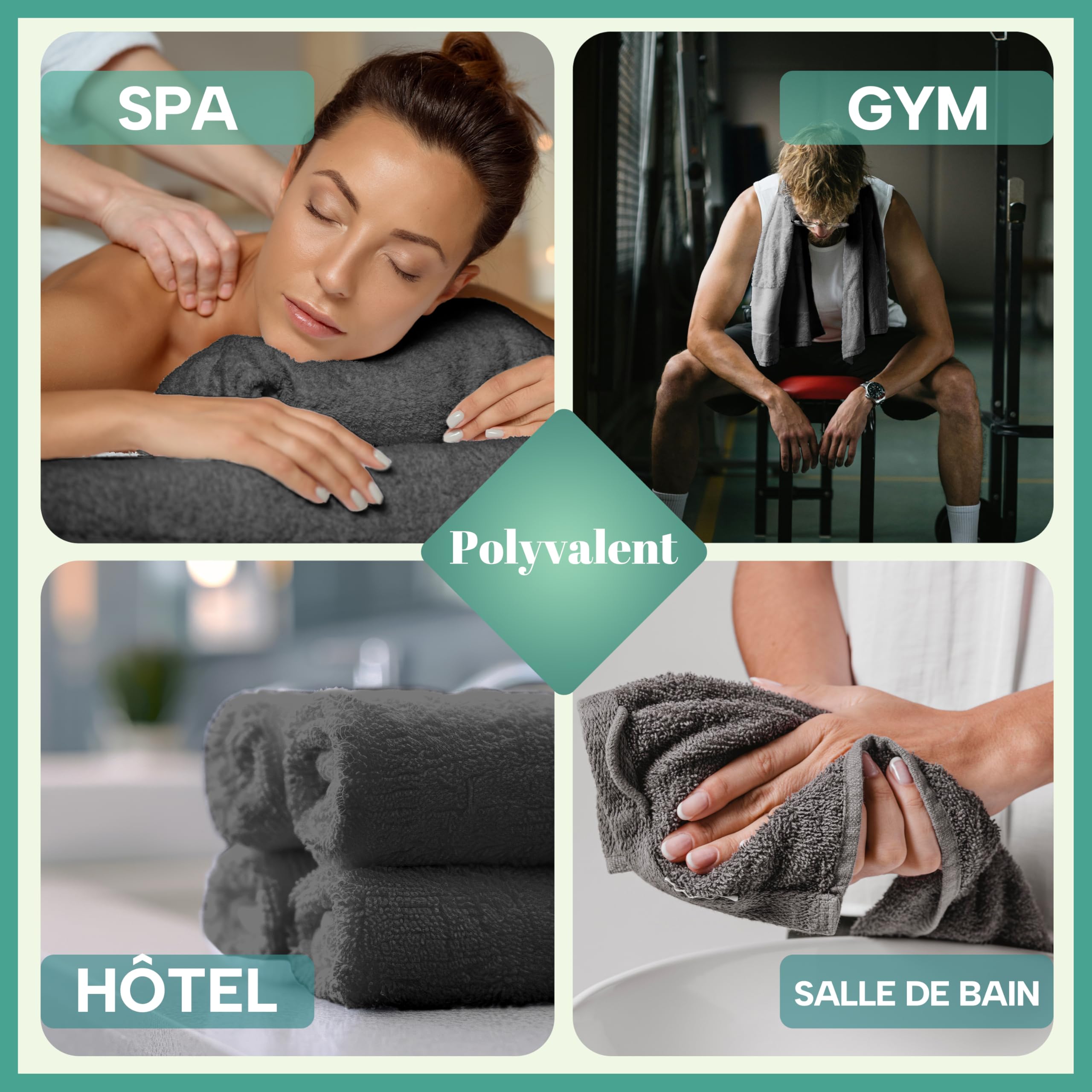 NatureMark Lot de 8 Serviettes à Main - 100% Coton - Serviettes Absorbantes et Durables, Taille 50×100 cm, Gris Antracita