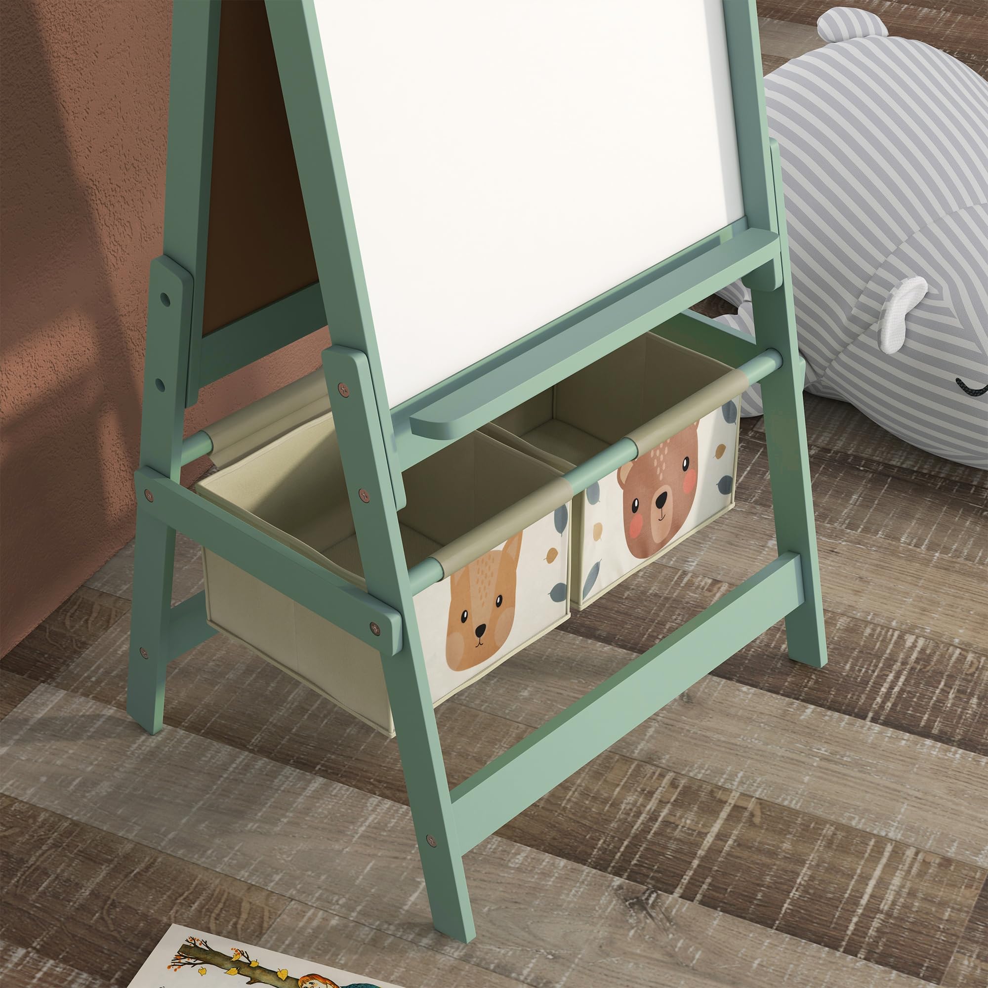 AIYAPLAY Kinder Staffelei, Kindertafel Doppelseitige Whiteboard und Tafel Standtafel mit Papierrolle, inkl. Zubehör für Kinder Jungen & Mädchen 3-8 Jahre