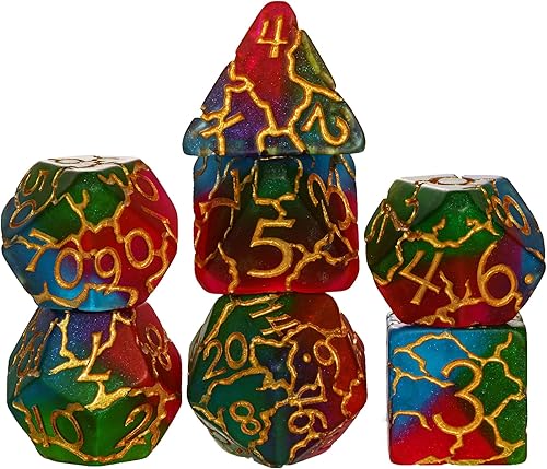 HDdais Juego de dados DND, 7 piezas de dados poliédricos con diseño de grietas D&D para juegos de rol de Calabozos y Dragones y otros juegos de mesa