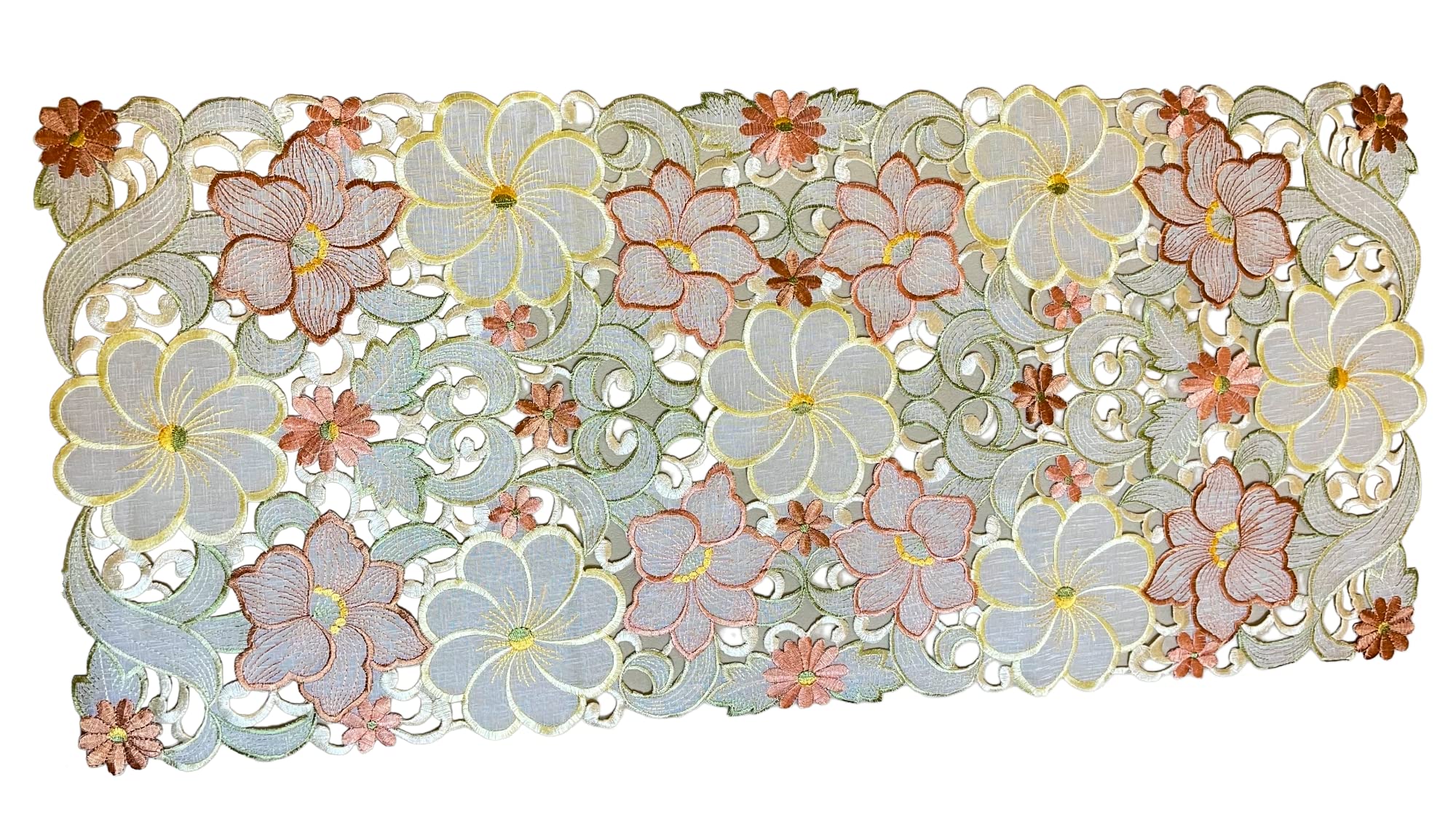 MONKDECOR Tissue Embroidery 022 Centre Table Runner (Size- 16x33 Inches)- Brown