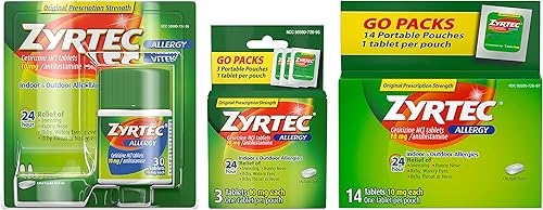 Zyrtec Tabletas de alivio de alergias las 24 horas, medicina para alergias en interiores y exteriores con 10 mg de cetirizina HCl por tableta
