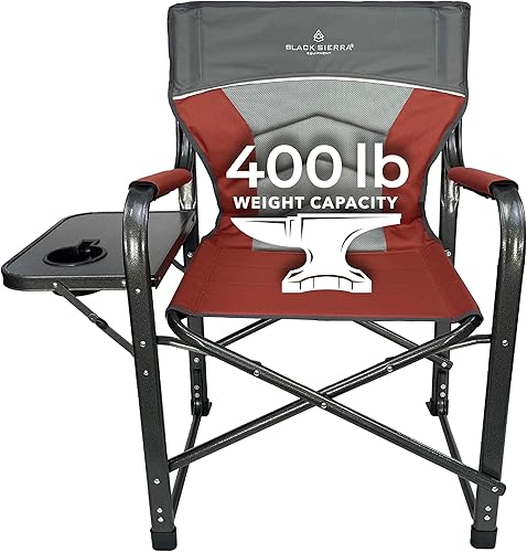 XL Directors Silla con mesa auxiliar plegable, silla de campamento resistente soporta 400 libras, asiento plegable para exteriores de gran tamaño