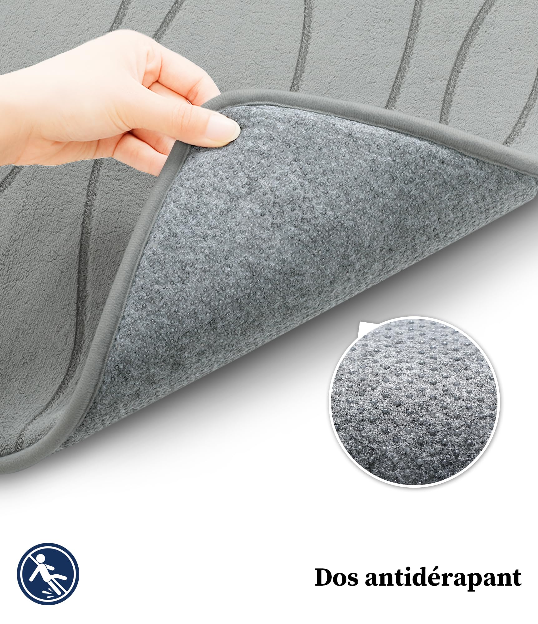 chakme Alfombra de baño de espuma viscoelástica antideslizante, lavable, suave, absorbente, para baño, color gris, 60 x 150 cm