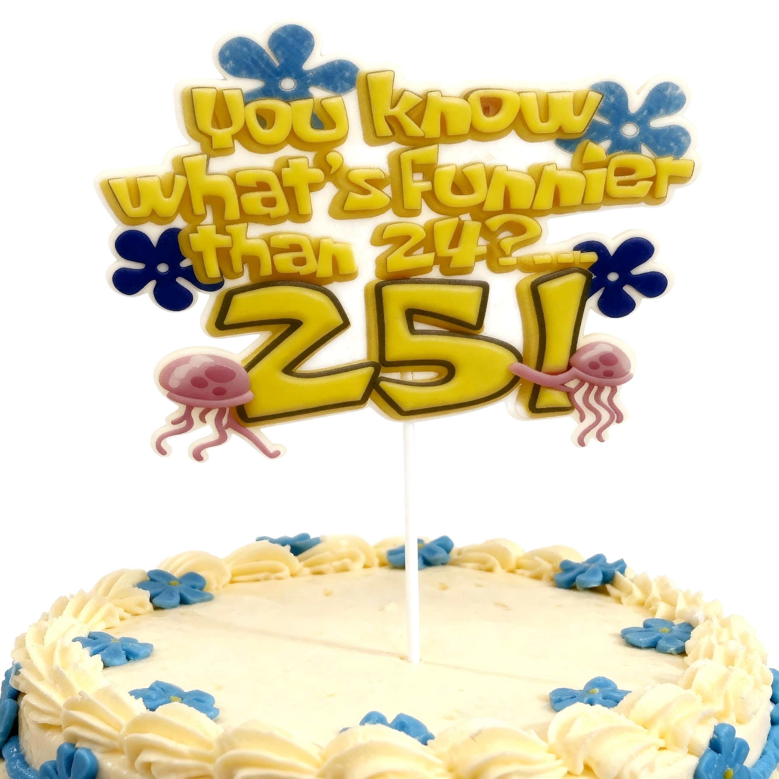 "What's Funnier Than 24? 25!" Cake Topper for 25th Birthday, Cartoon Character Themed Cake Decorations, Novelty 25th Bday Party Supplies for Men Women