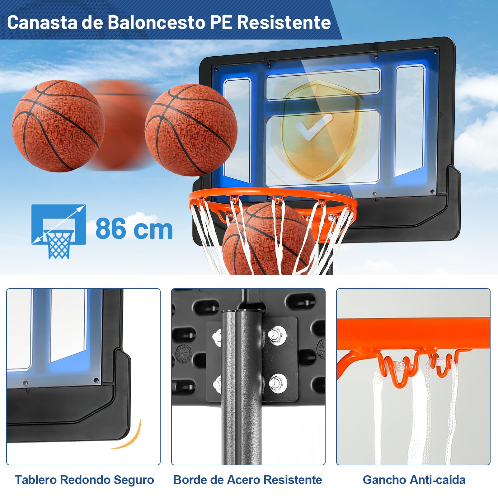 COSTWAY Canasta Baloncesto Exterior, Altura Ajustable 90-210 cm, Canasta Baloncesto Infantil, Rellenable de Arena y Agua, Movíl con Ruedas, Niños y Adultos
