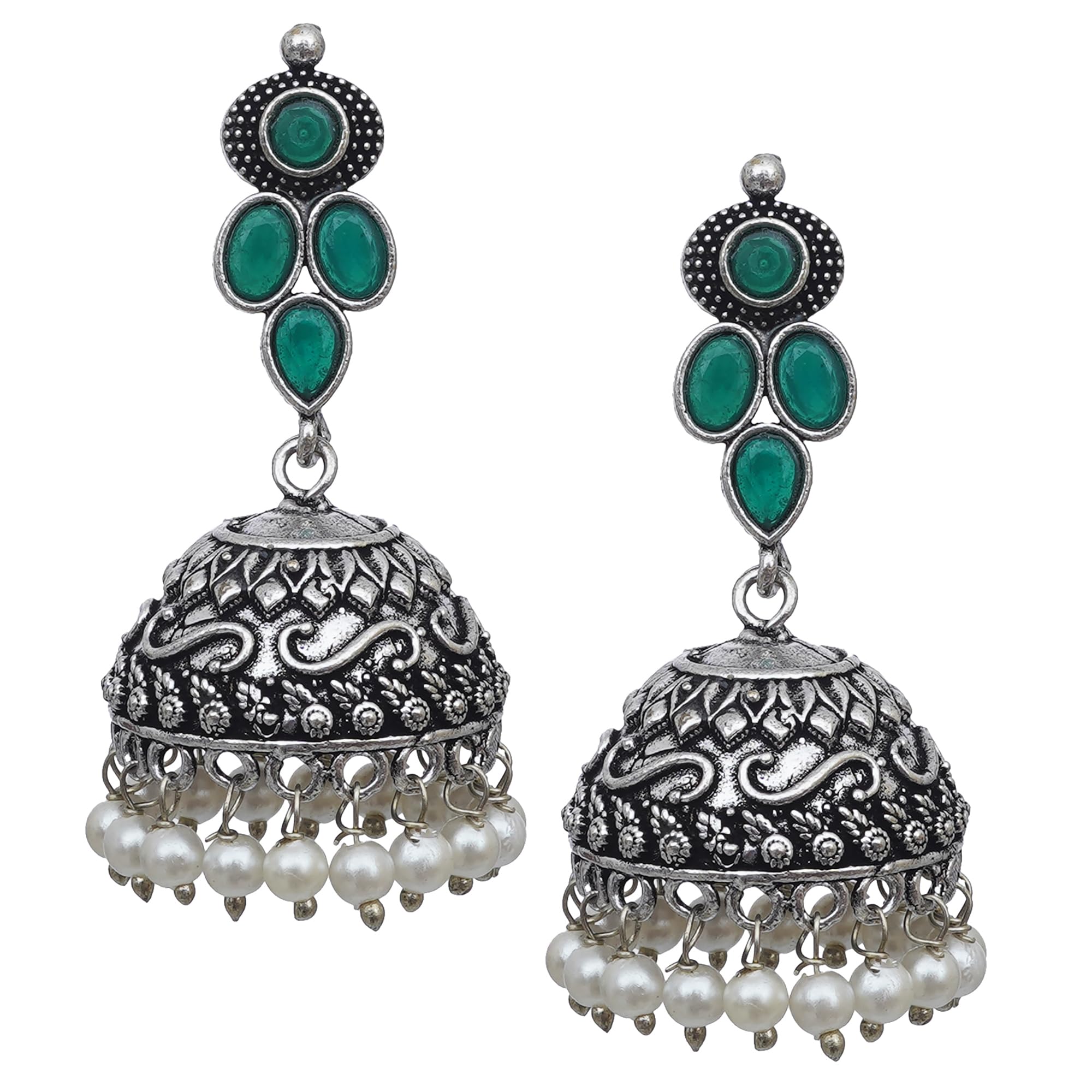 PrivaanshiOxidised Silver Green Stone and Pearl Drop Jhumka Earrings for Women German Silver Drops & Danglers, Jhumki Earring / 1 Set (B0CDJ3S3CF) Amazon Price History, Amazon Price Tracker